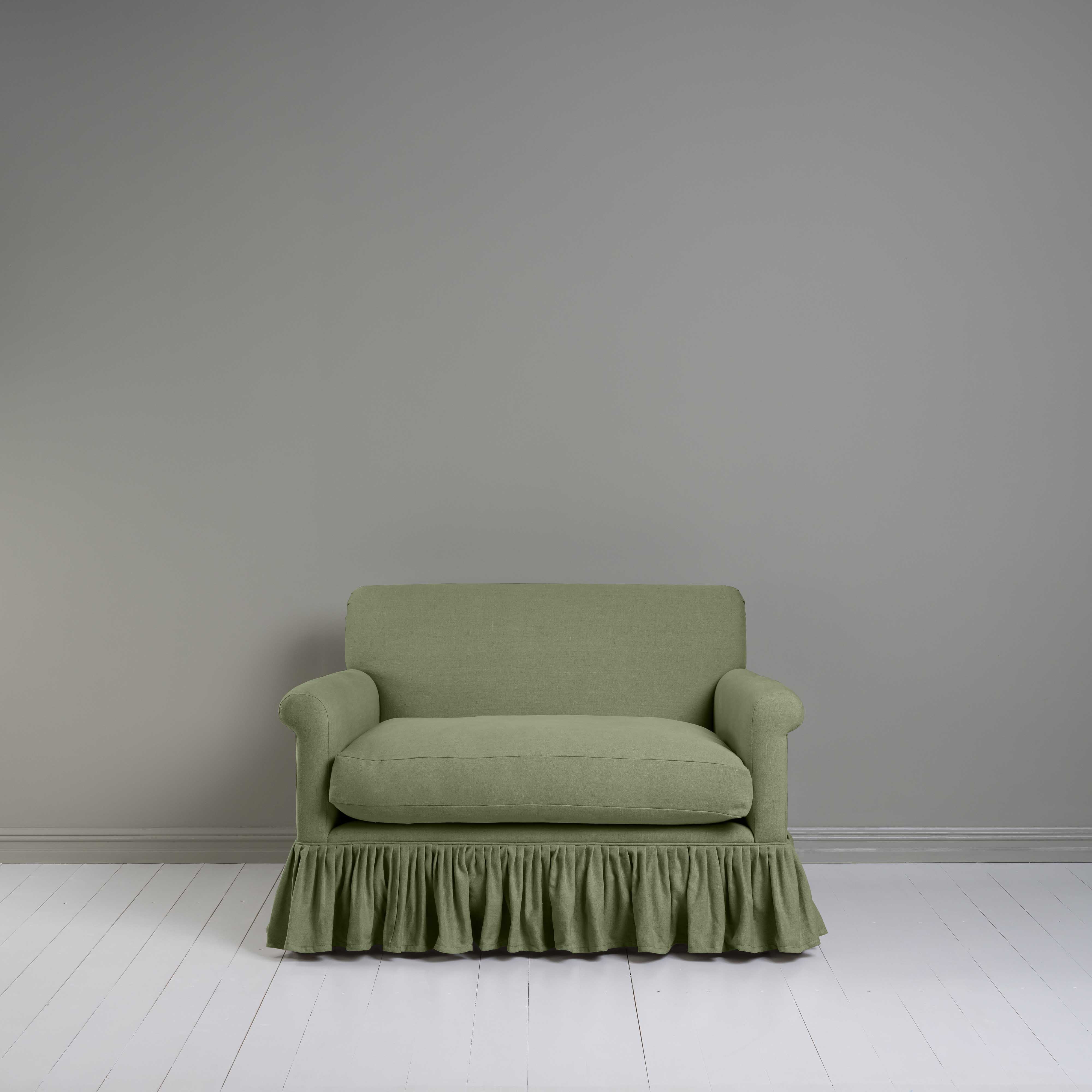 Front View of Curtain Call Love Seat in Green(Moss) - Nicola Harding & Co.