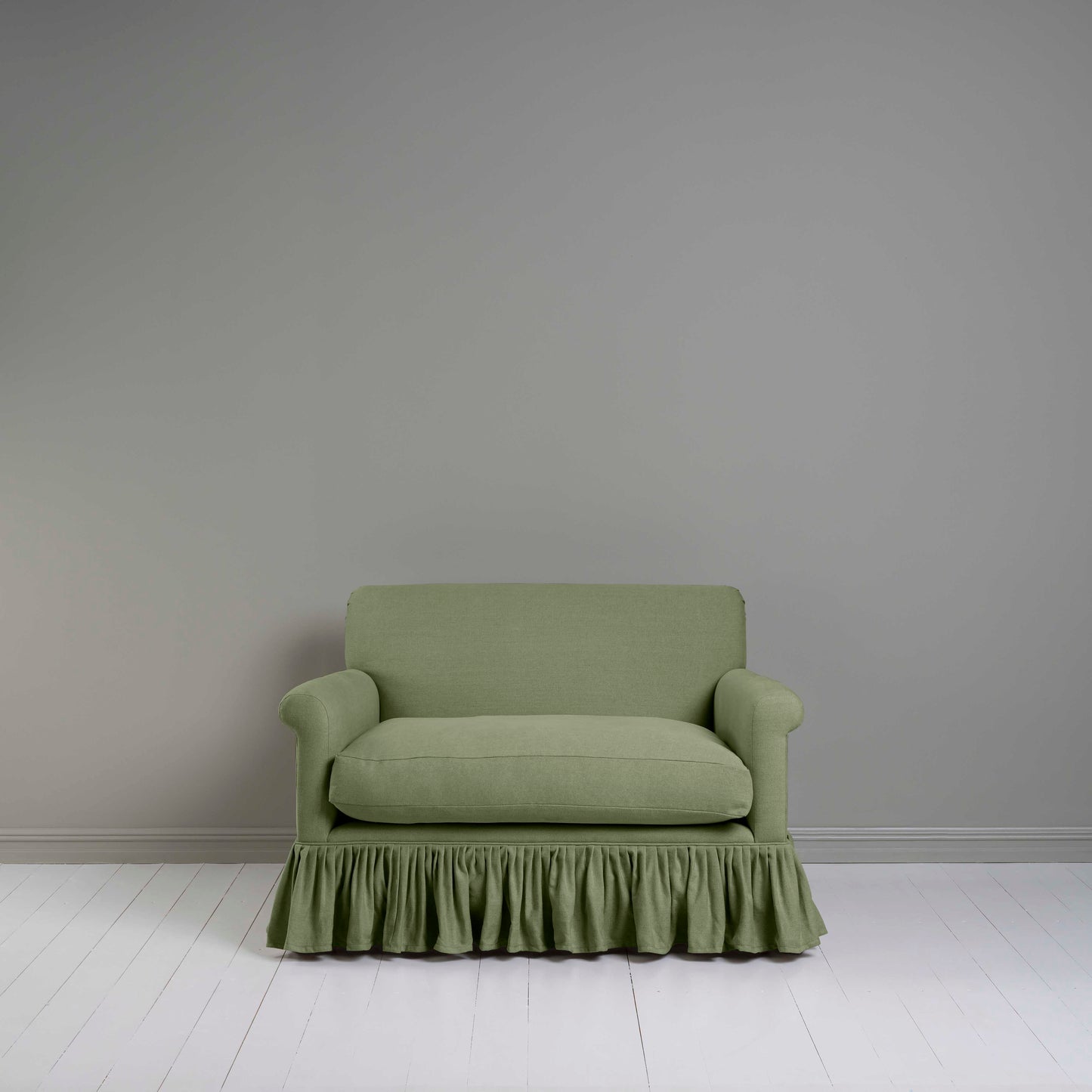 Front View of Curtain Call Love Seat in Green(Moss) - Nicola Harding & Co.