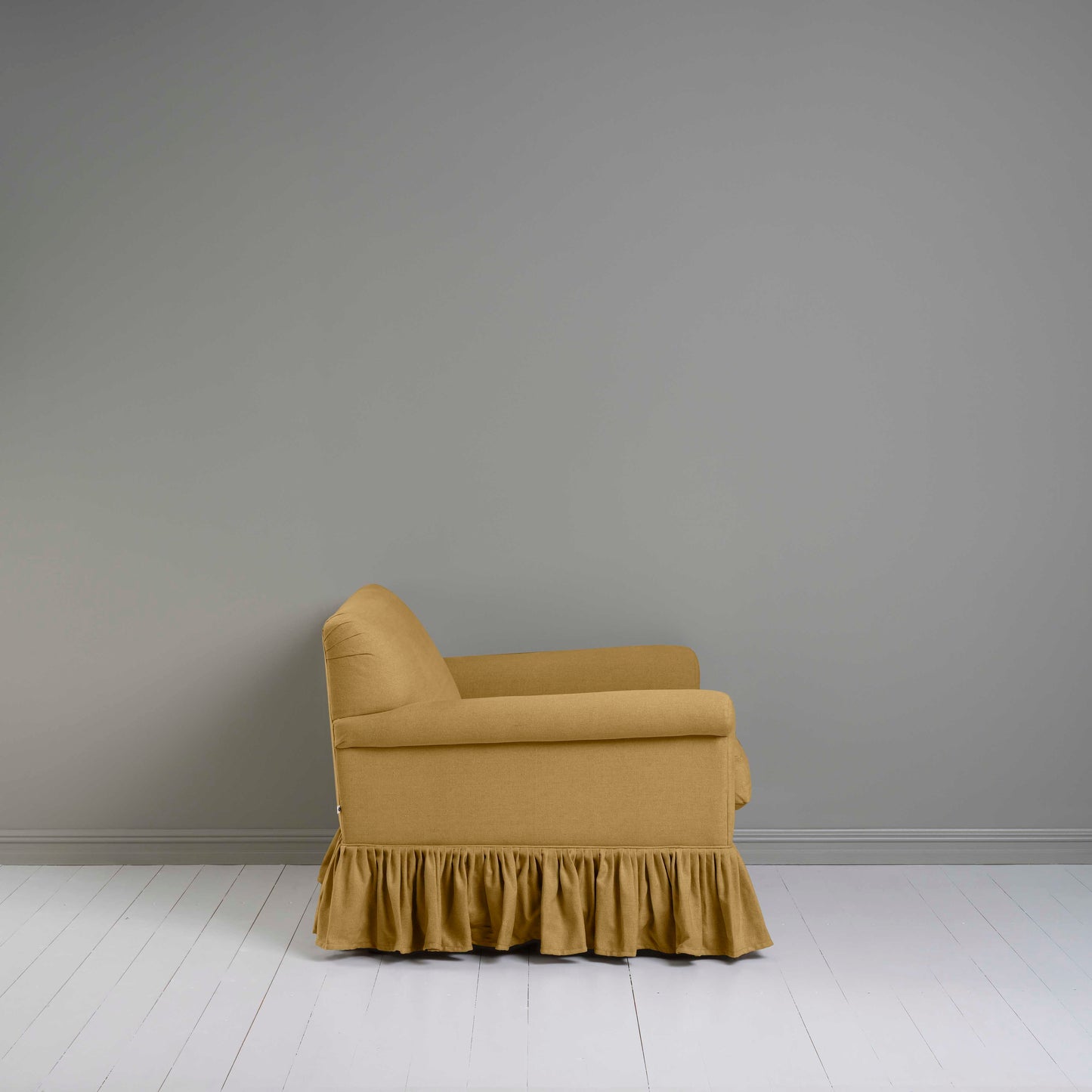Side View of Curtain Call Love Seat in Yellow(Ochre) - Nicola Harding & Co.