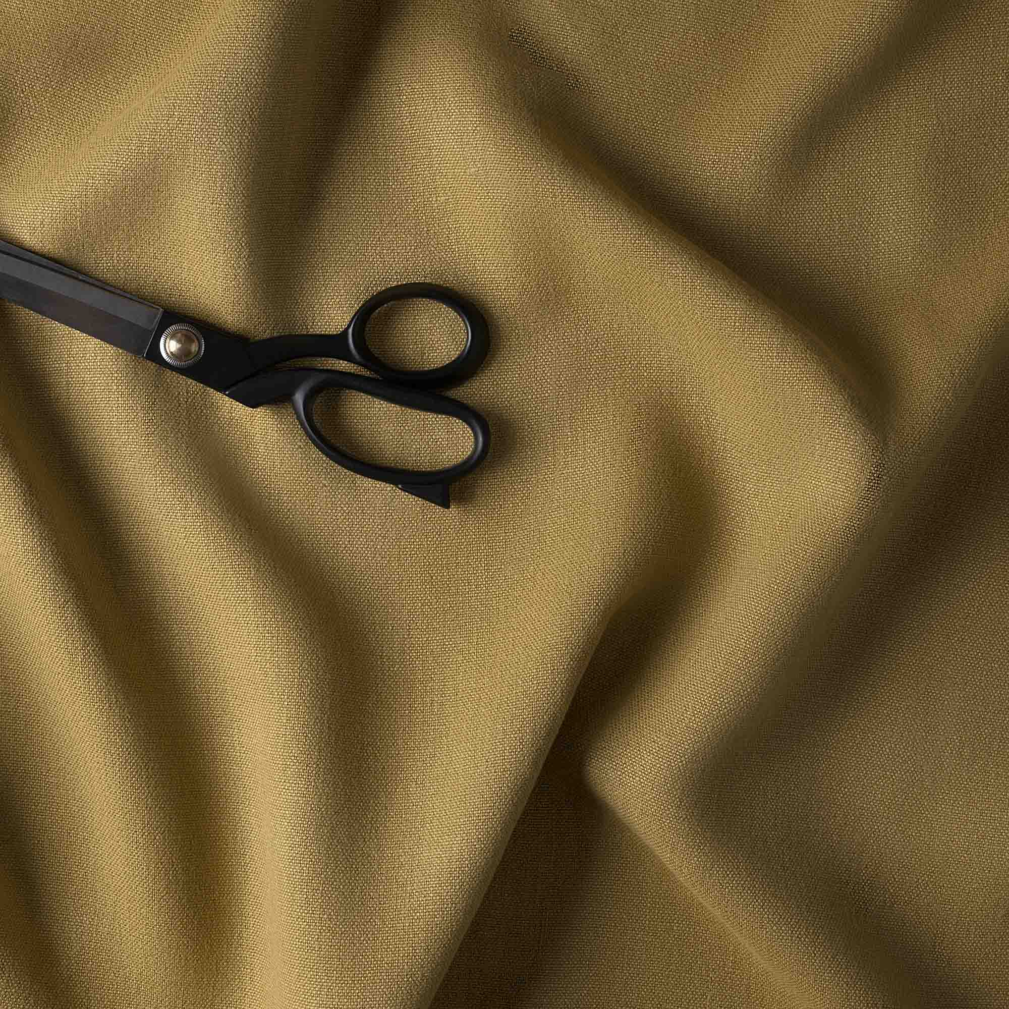 Laidback Linen Yellow(Ochre) Fabric With Scissor on it - Nicola Harding