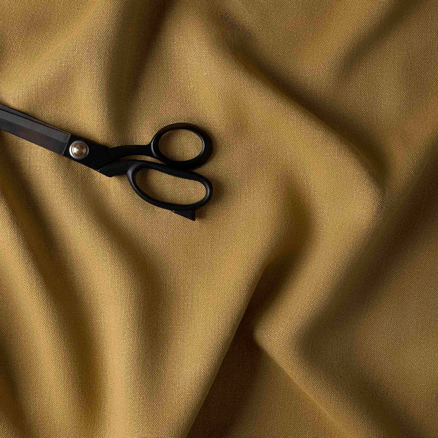 Laidback Linen Yellow(Ochre) Fabric With Scissor on it - Nicola Harding