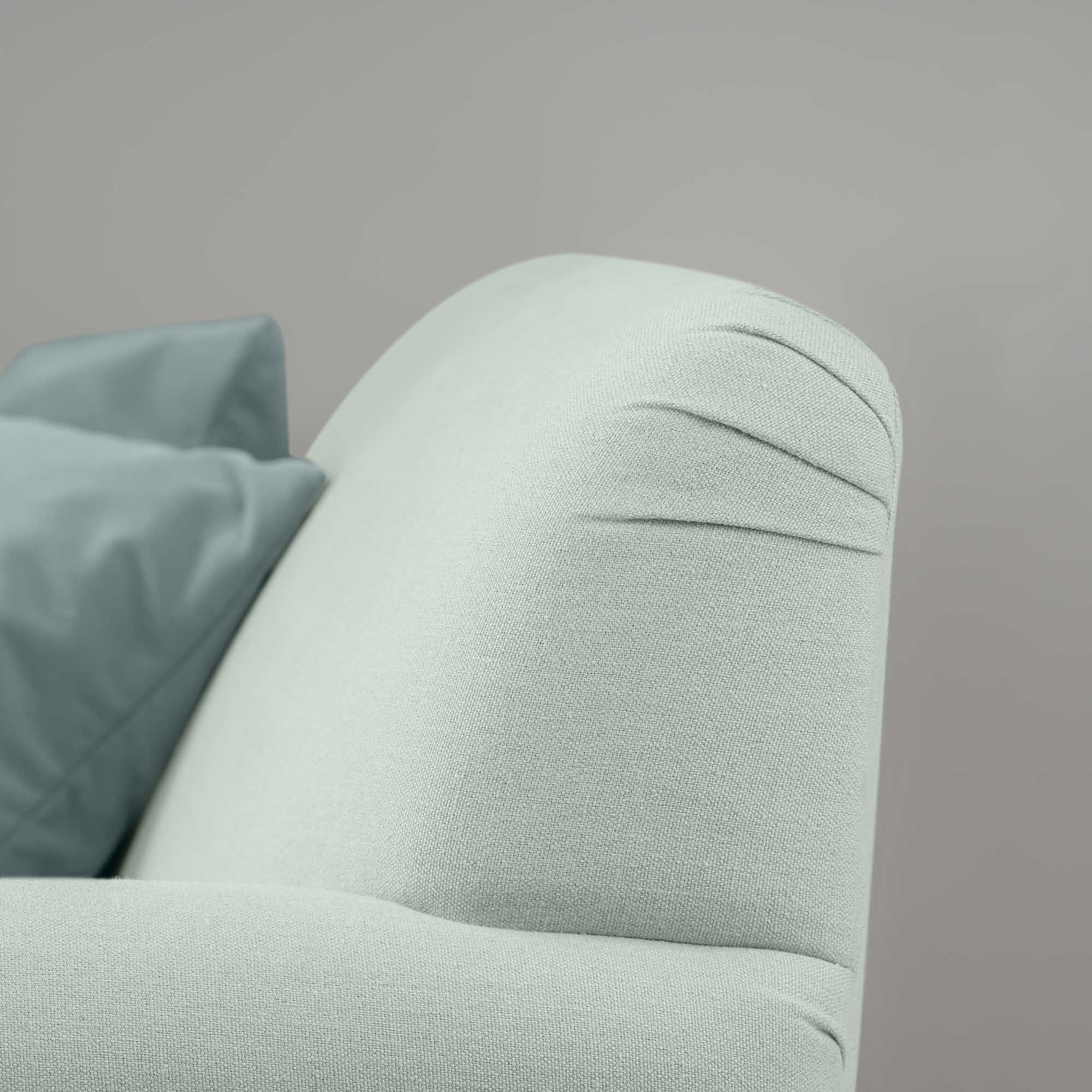Design Closeup of Curtain Call Love Seat in Sky Blue Color - Nicola Harding & Co.