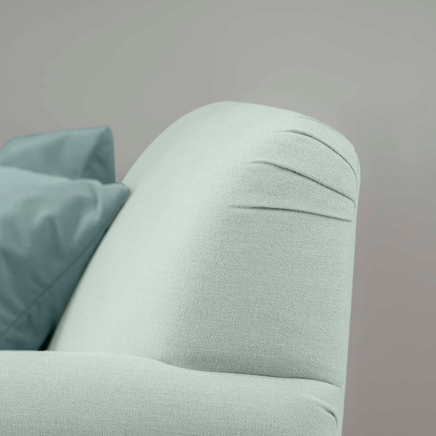 Design Closeup of Curtain Call Love Seat in Sky Blue Color - Nicola Harding & Co.