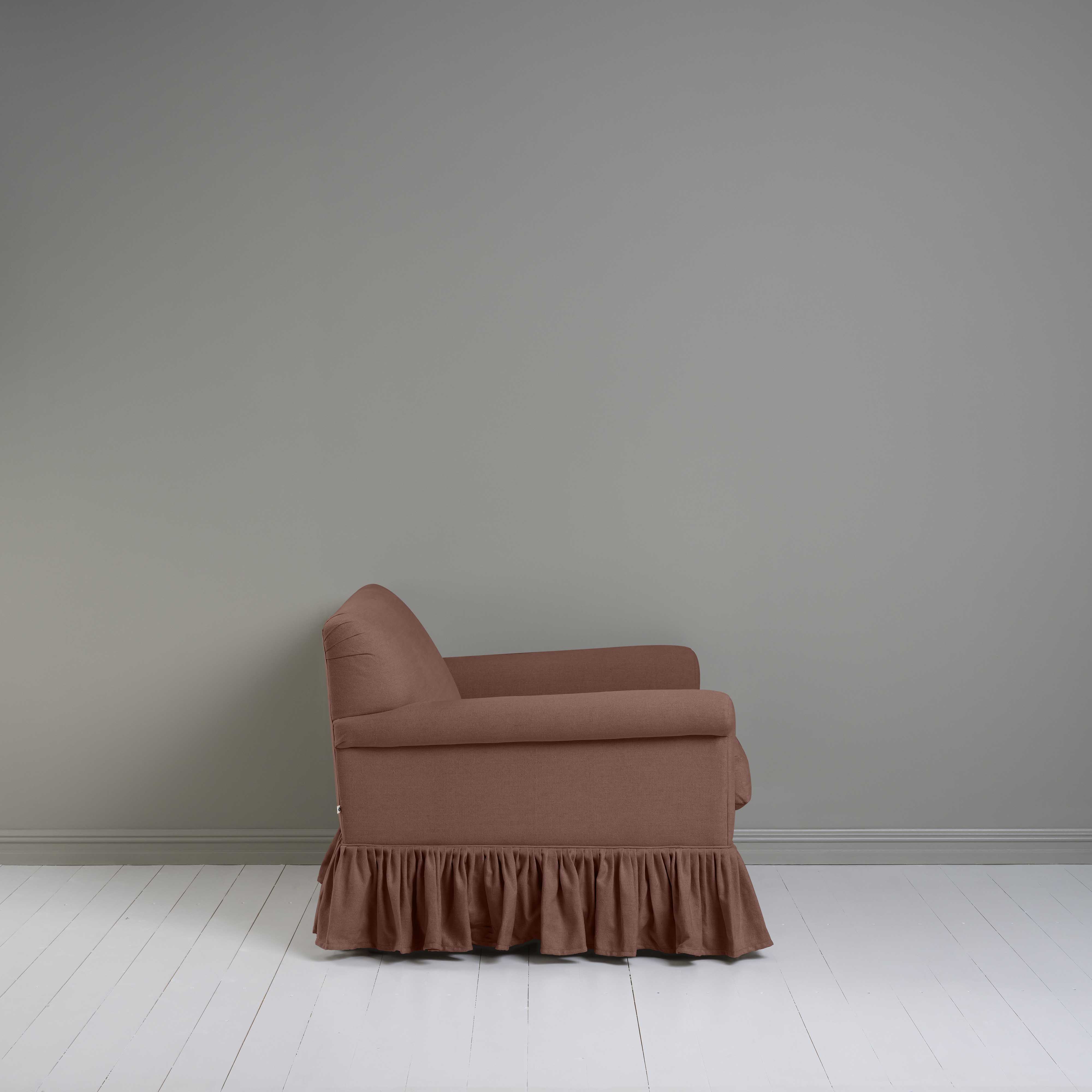 Side View of Curtain Call Love Seat in Pink(Sweet Briar) - By Nicola Harding & Co.