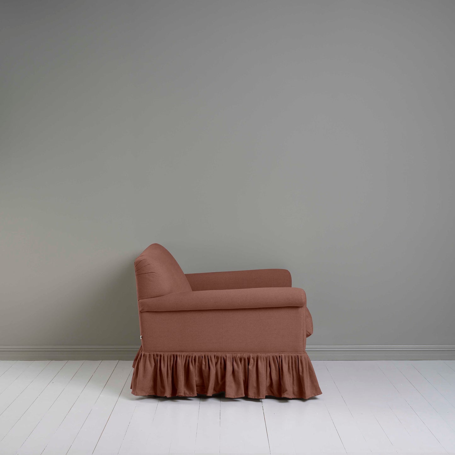 Side View of Curtain Call Love Seat in Pink(Sweet Briar) - By Nicola Harding & Co.