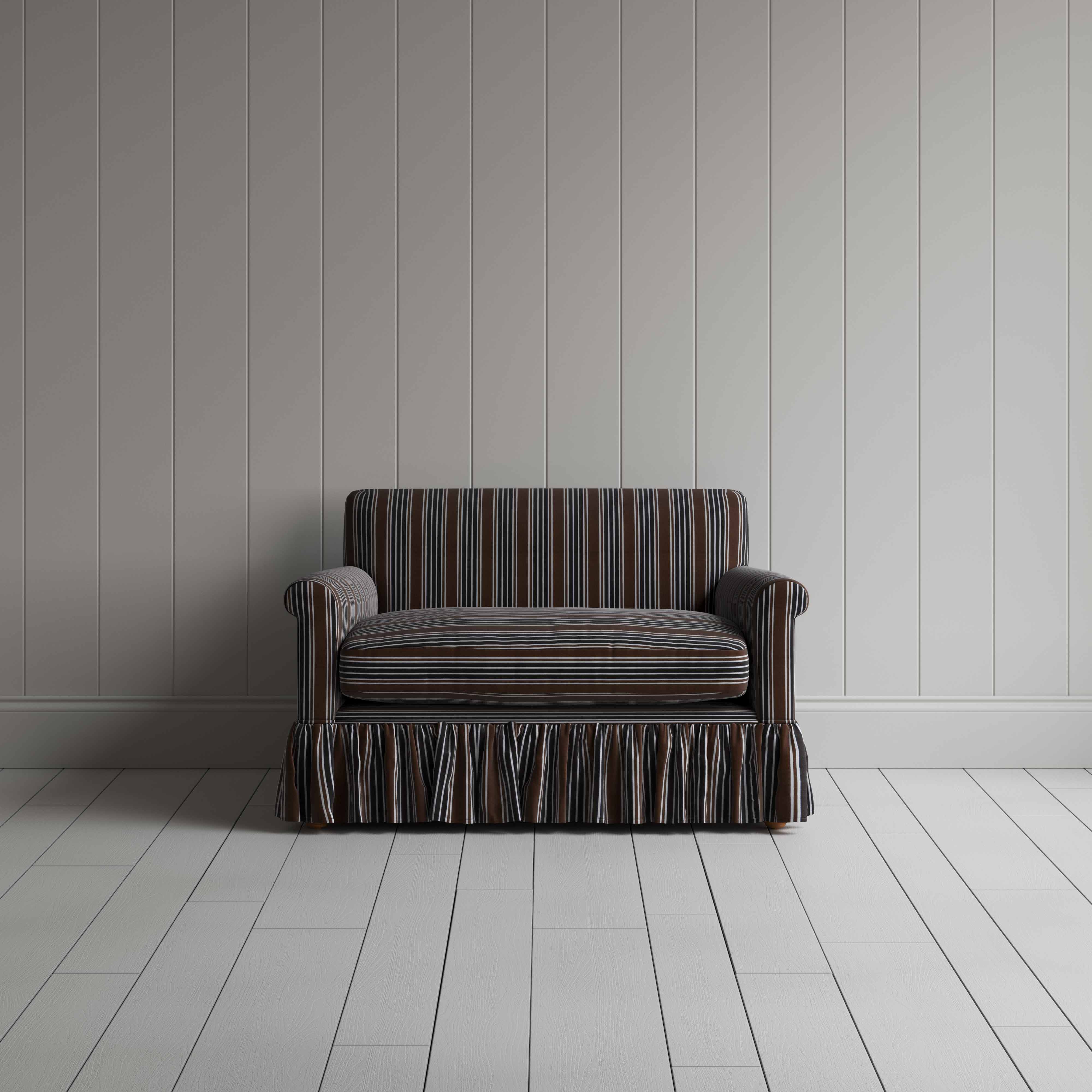 Front View of Loveseat in Regatta Cotton, Charcoal - Nicola Harding & Co.