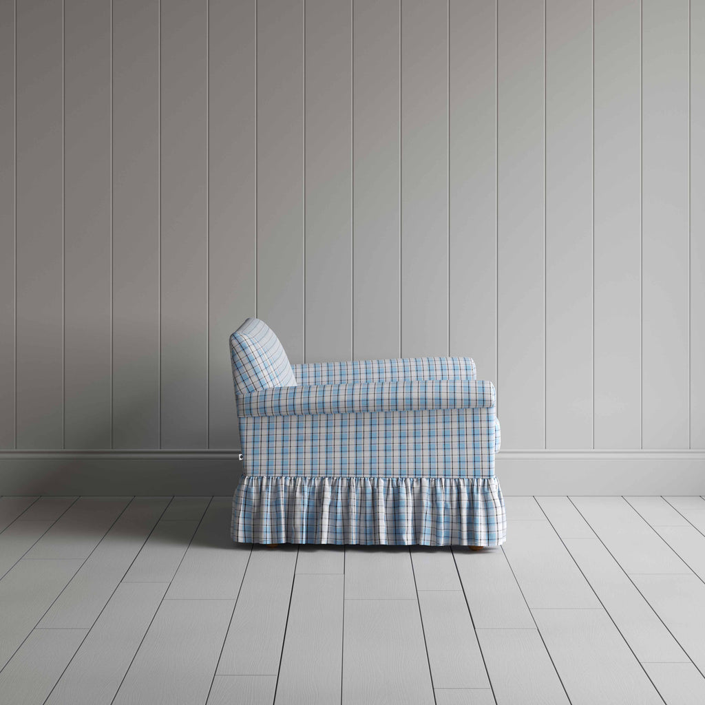 Curtain Call Love Seat in Square Deal Cotton, Blue Brown - Nicola Harding