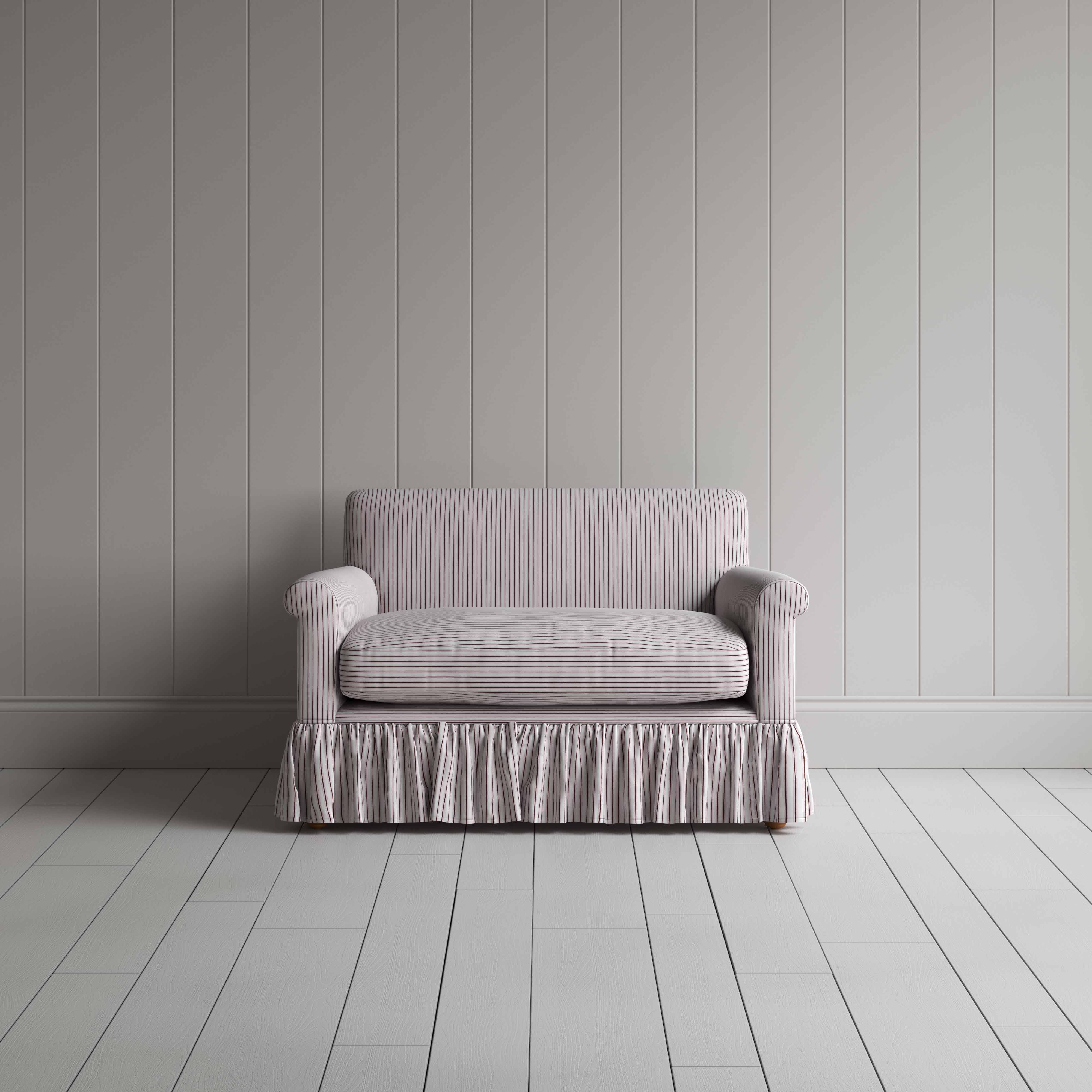 Curtain Call Love Seat in Ticking Cotton, Berry - Nicola Harding