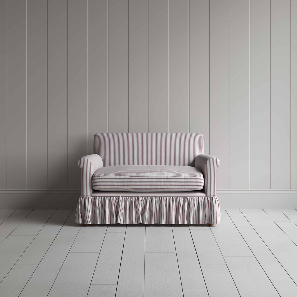 Curtain Call Love Seat in Ticking Cotton, Berry - Nicola Harding