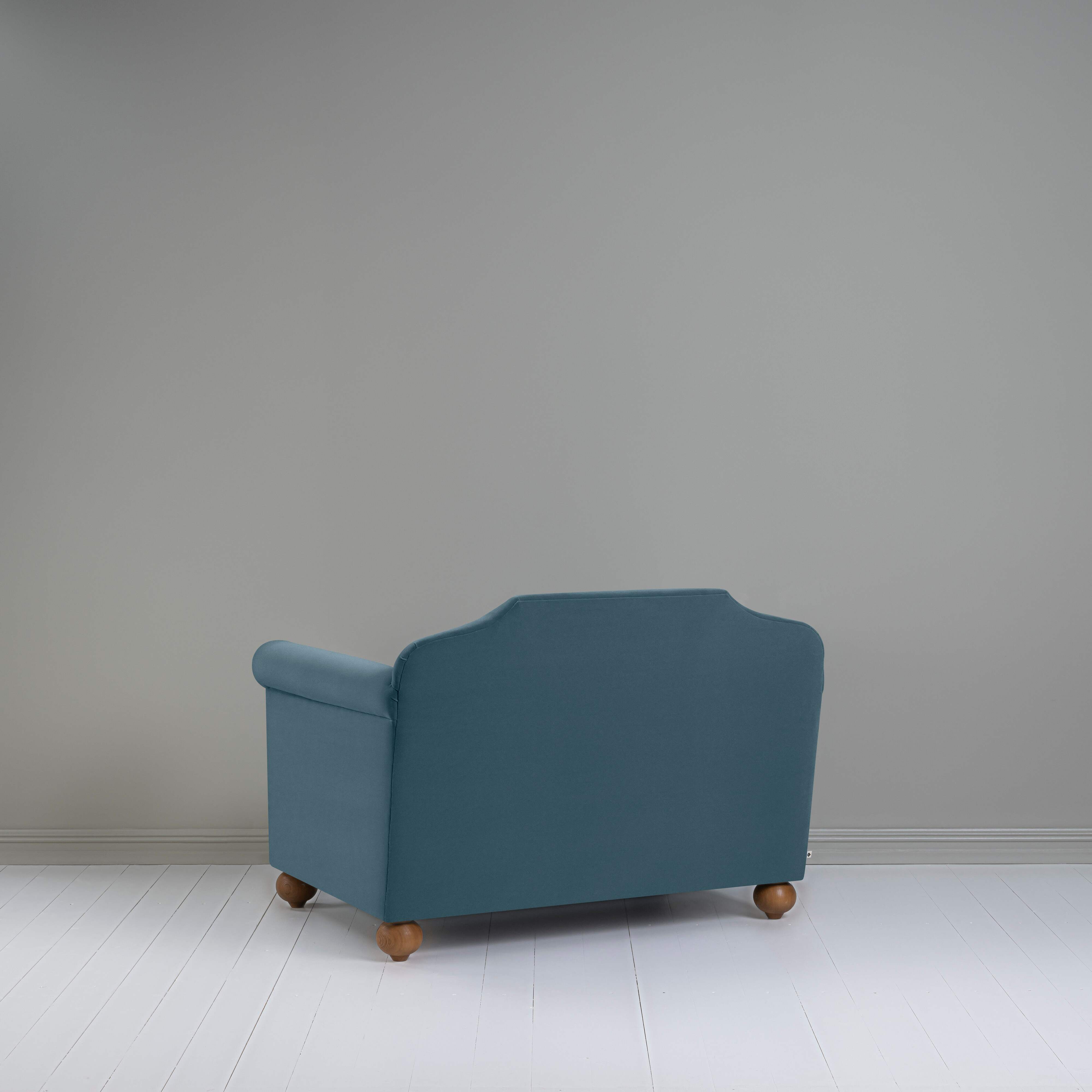 Dolittle Love Seat in Intelligent Velvet Aegean, With Back View - Nicola Harding