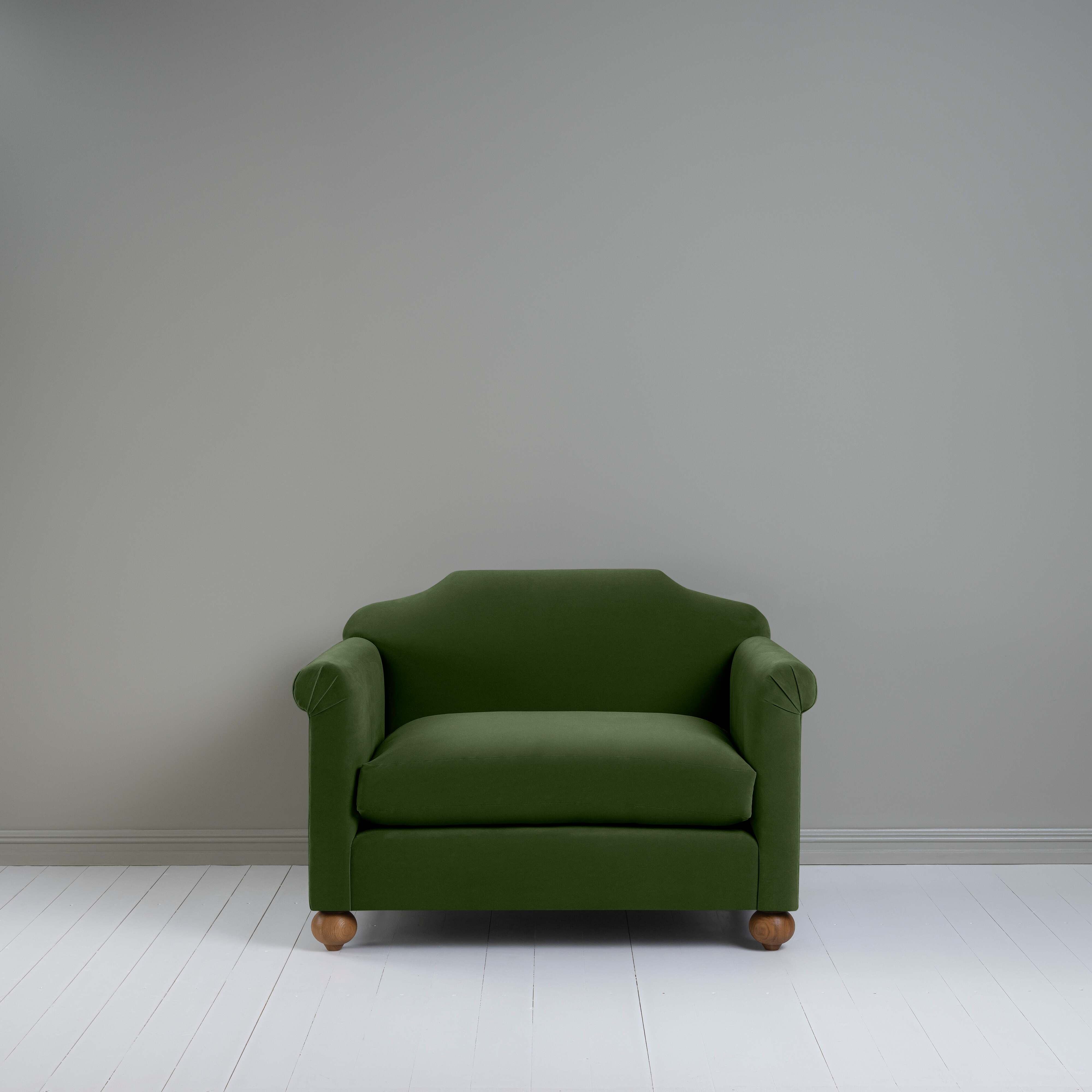 Dolittle Love Seat in Intelligent Velvet Juniper, Front View - Nicola Harding