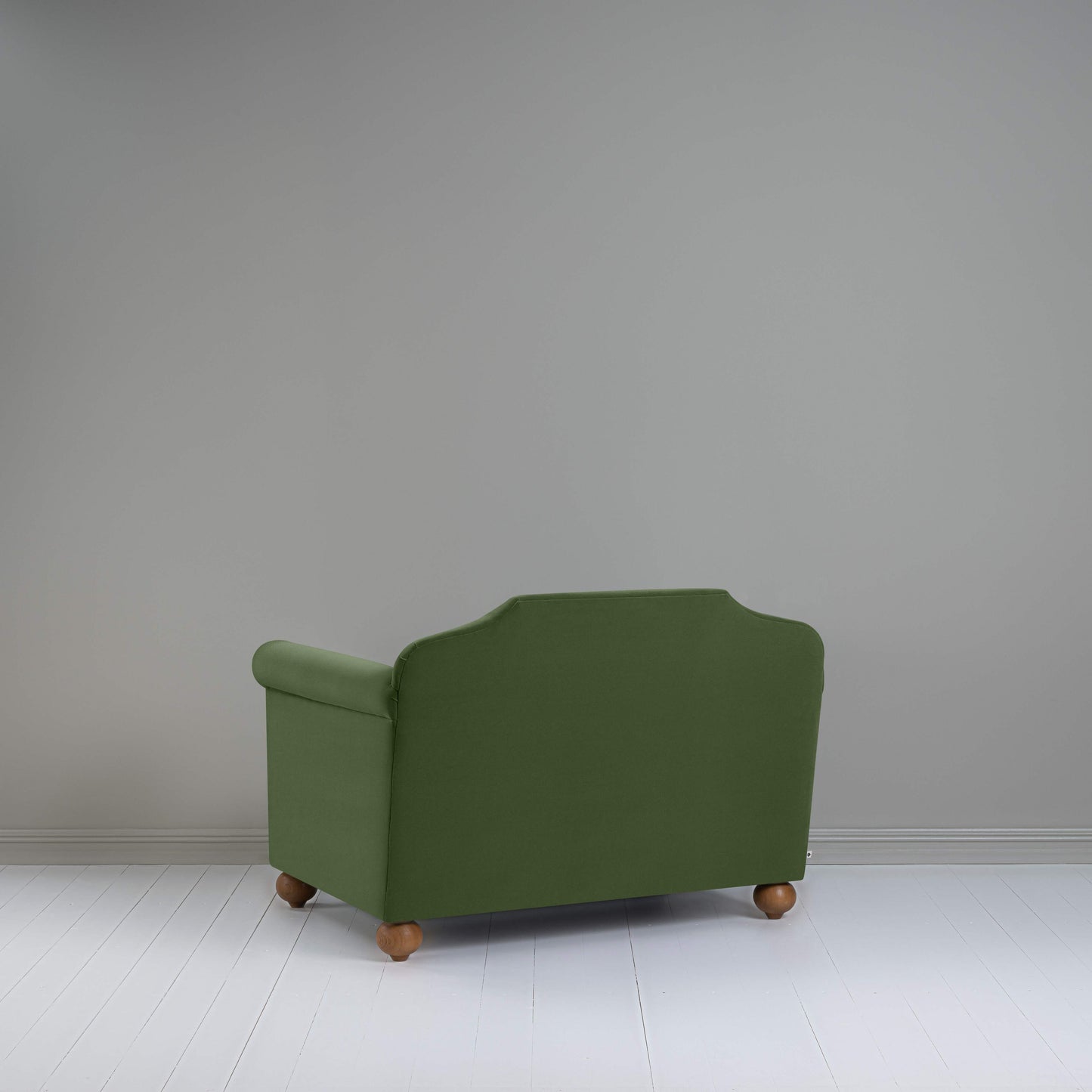 Dolittle Love Seat in Intelligent Velvet Juniper, Back View - Nicola Harding