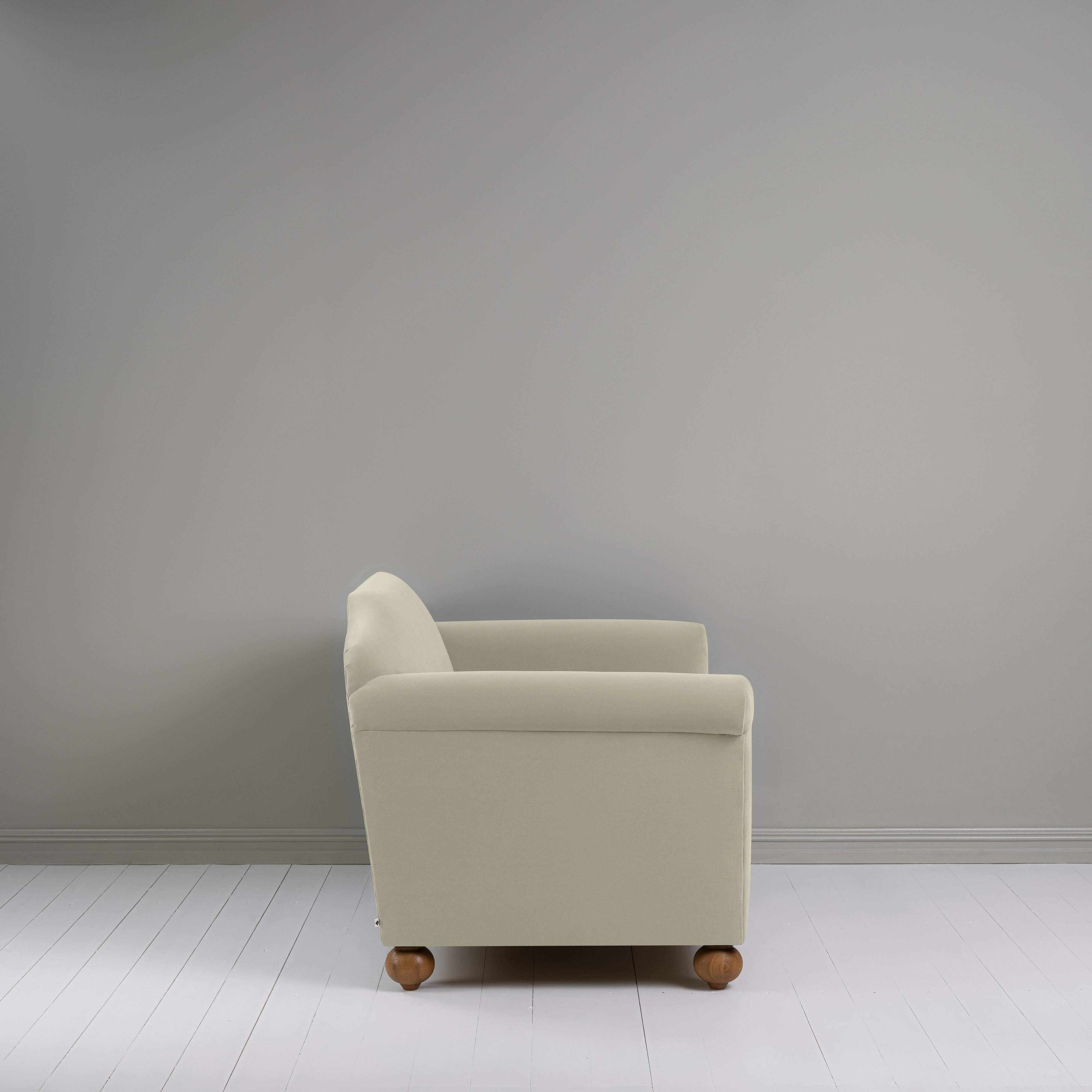 Dolittle Love Seat in Intelligent Velvet Moonstone, Side View - Nicola Harding