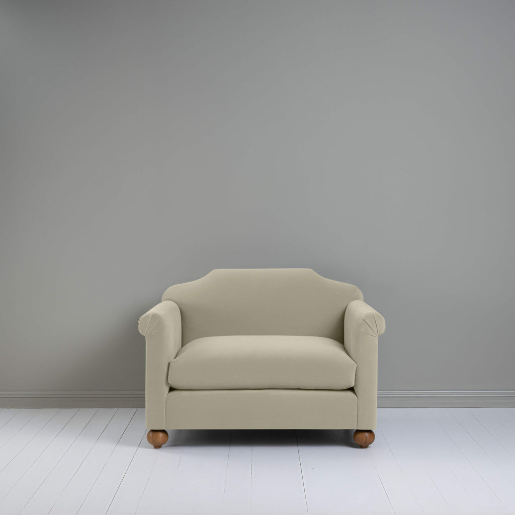 Dolittle Love Seat in Intelligent Velvet Moonstone, Front View - Nicola Harding