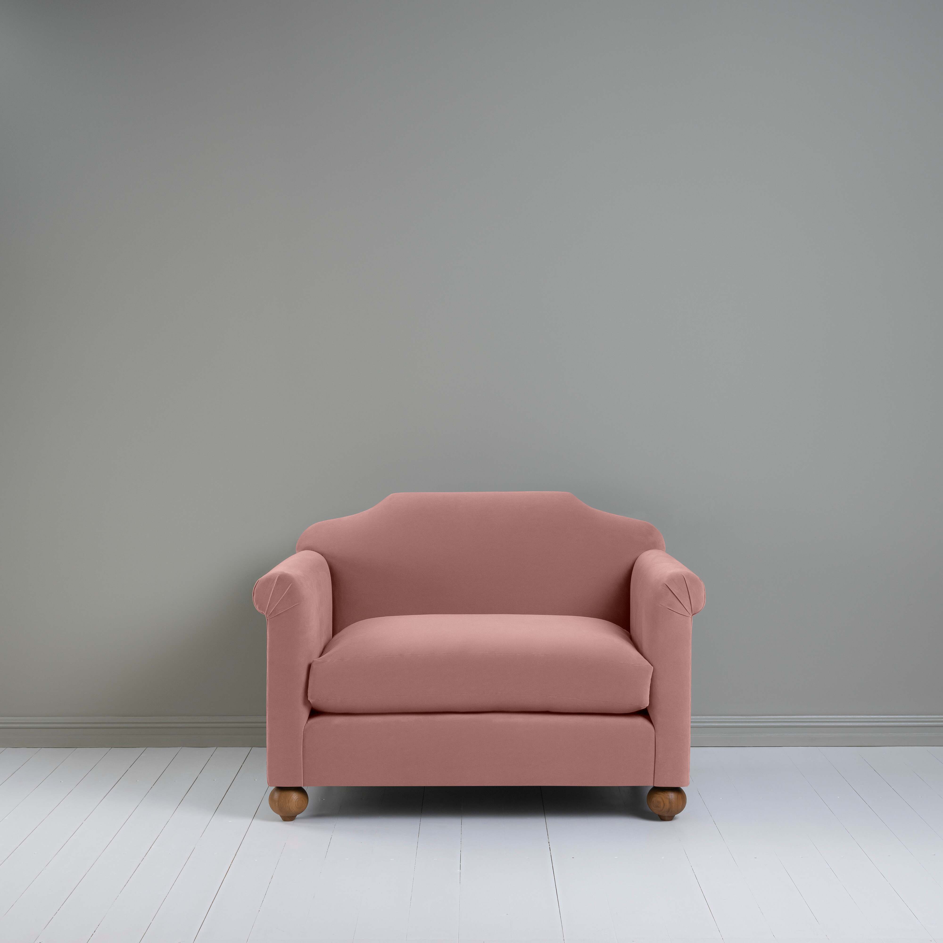 Dolittle Love Seat in Intelligent Velvet Rose, Front View - Nicola Harding