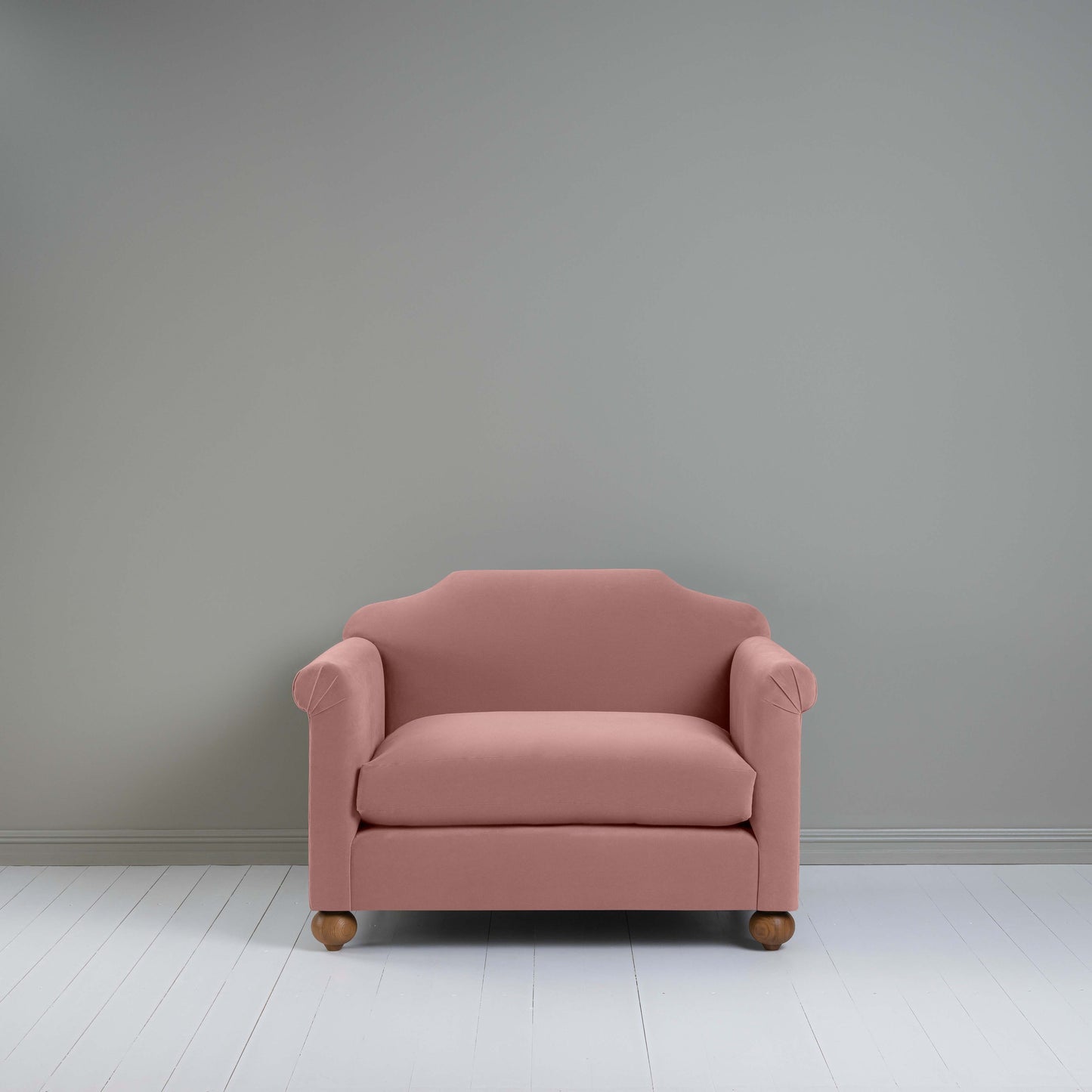 Dolittle Love Seat in Intelligent Velvet Rose, Front View - Nicola Harding
