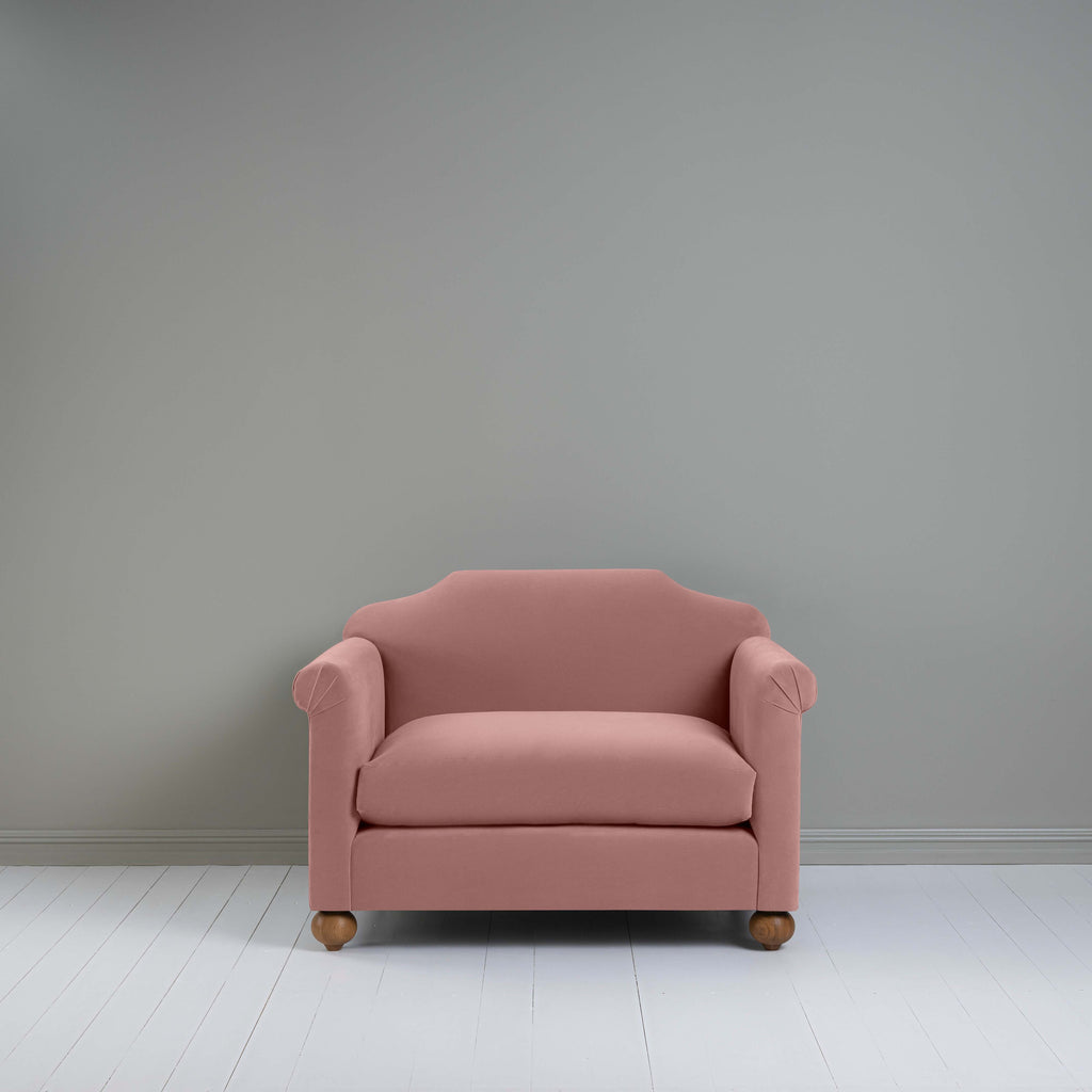 Dolittle Love Seat in Intelligent Velvet Rose, Front View - Nicola Harding