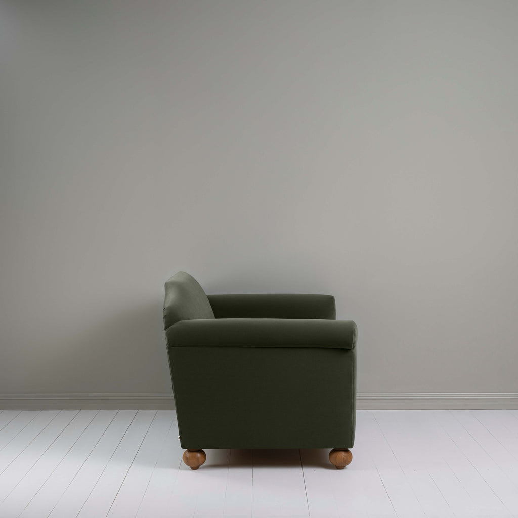 Dolittle Love Seat in Intelligent Velvet Seaweed, Side View - Nicola Harding