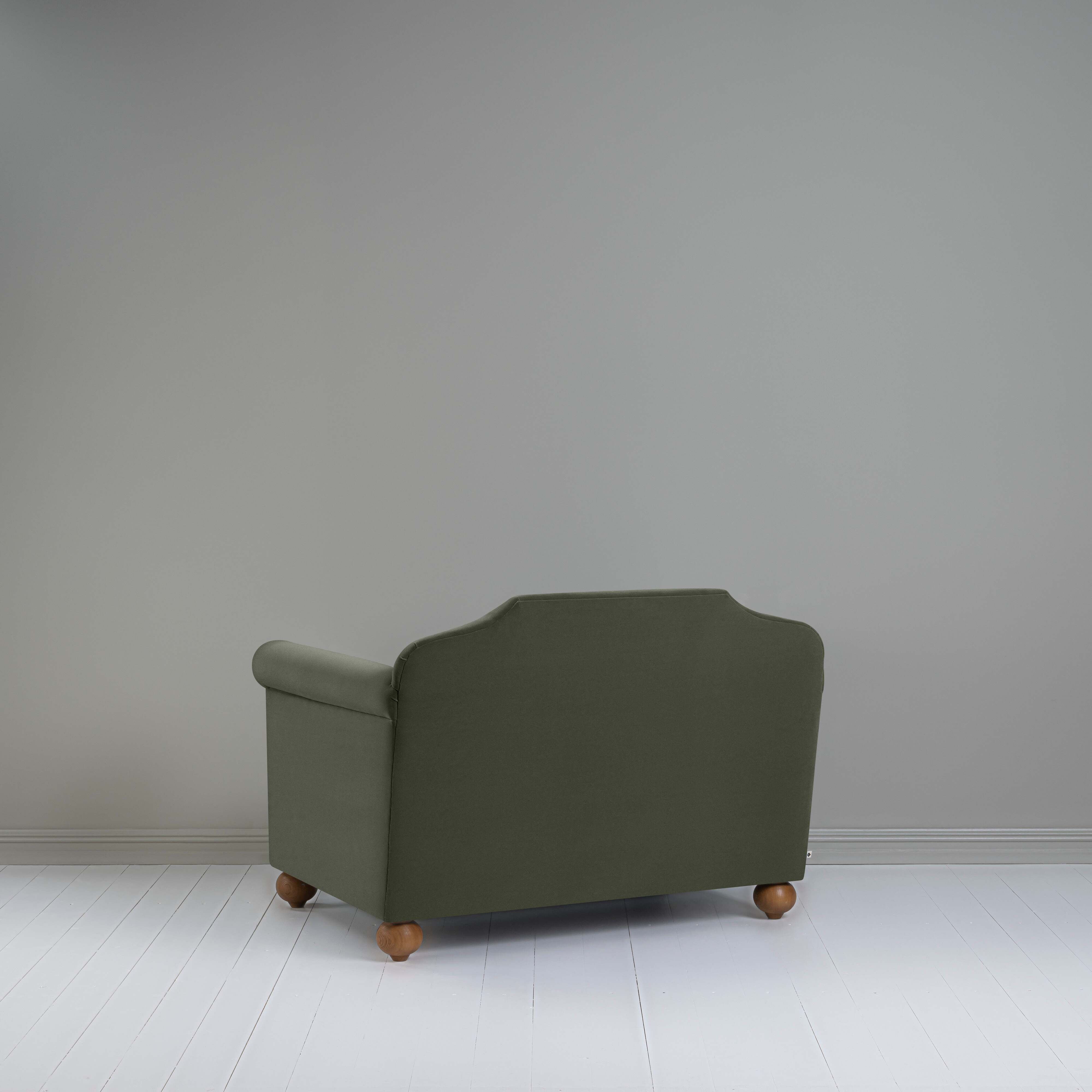 Dolittle Love Seat in Intelligent Velvet Seaweed, Back View - Nicola Harding