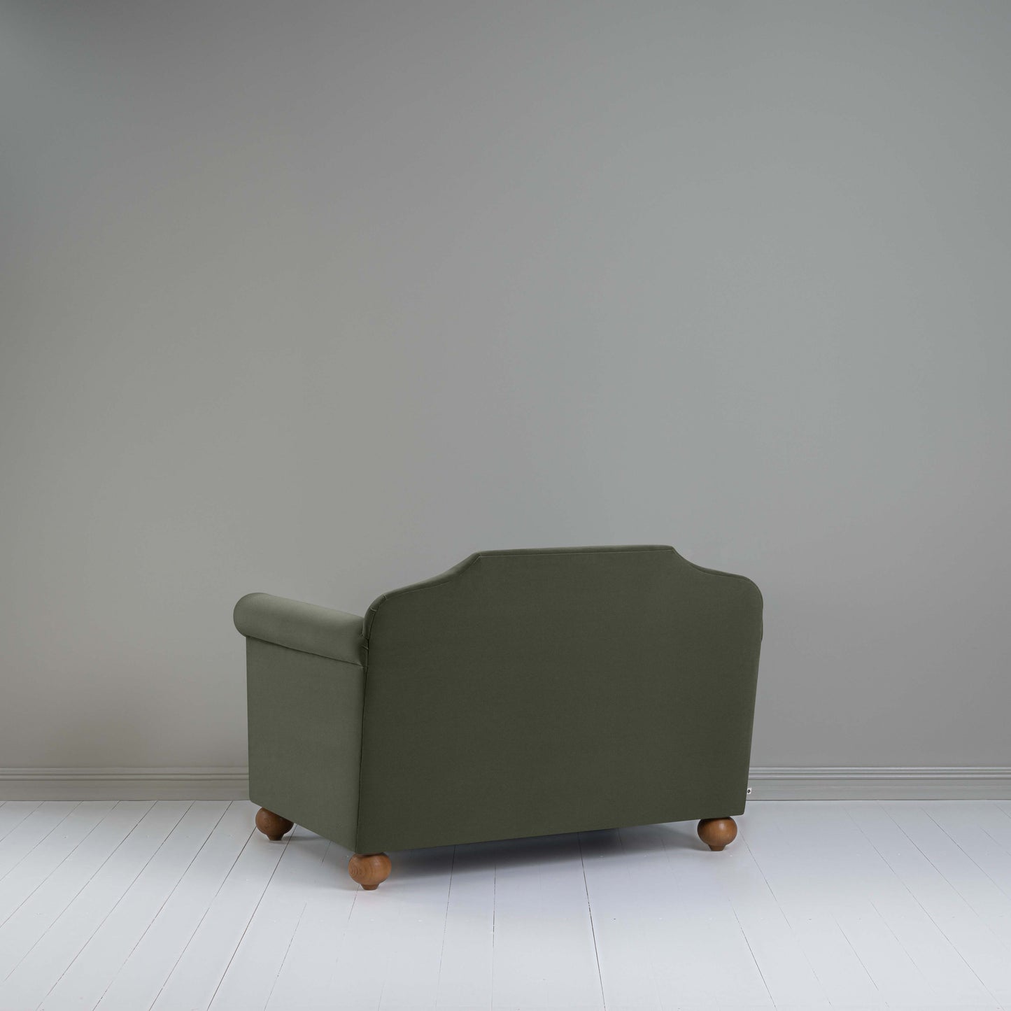 Dolittle Love Seat in Intelligent Velvet Seaweed, Back View - Nicola Harding