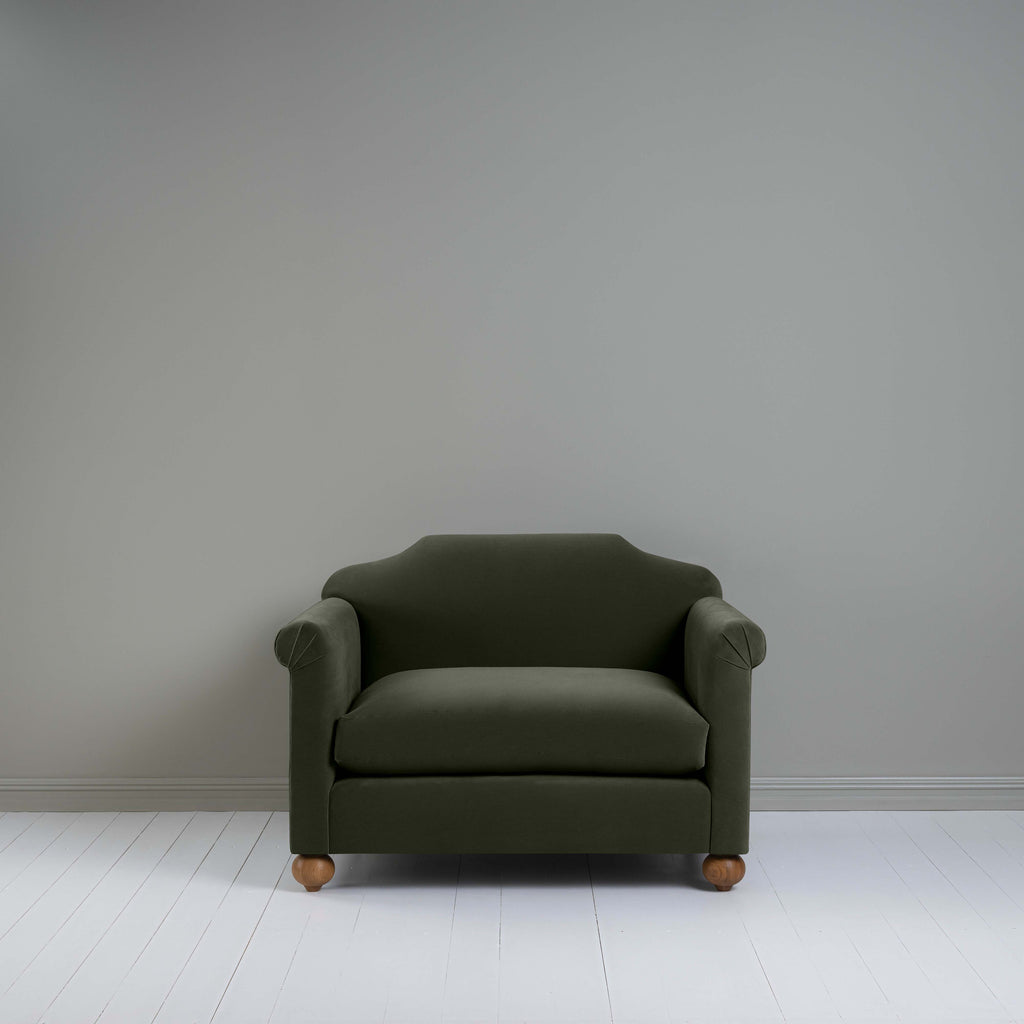 Dolittle Love Seat in Intelligent Velvet Seaweed, Front View - Nicola Harding