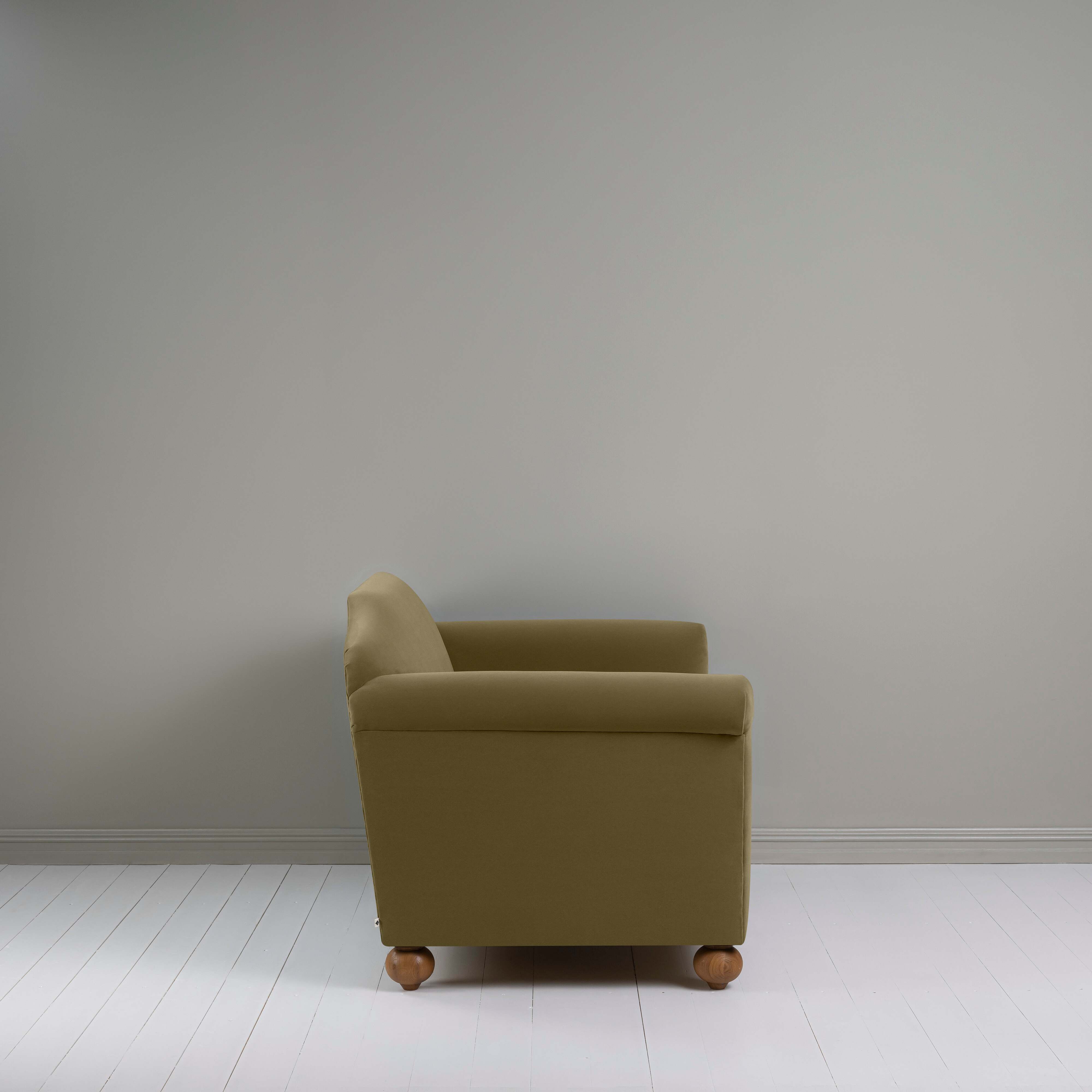 Dolittle Love Seat in Intelligent Velvet Sepia, Side View - Nicola Harding
