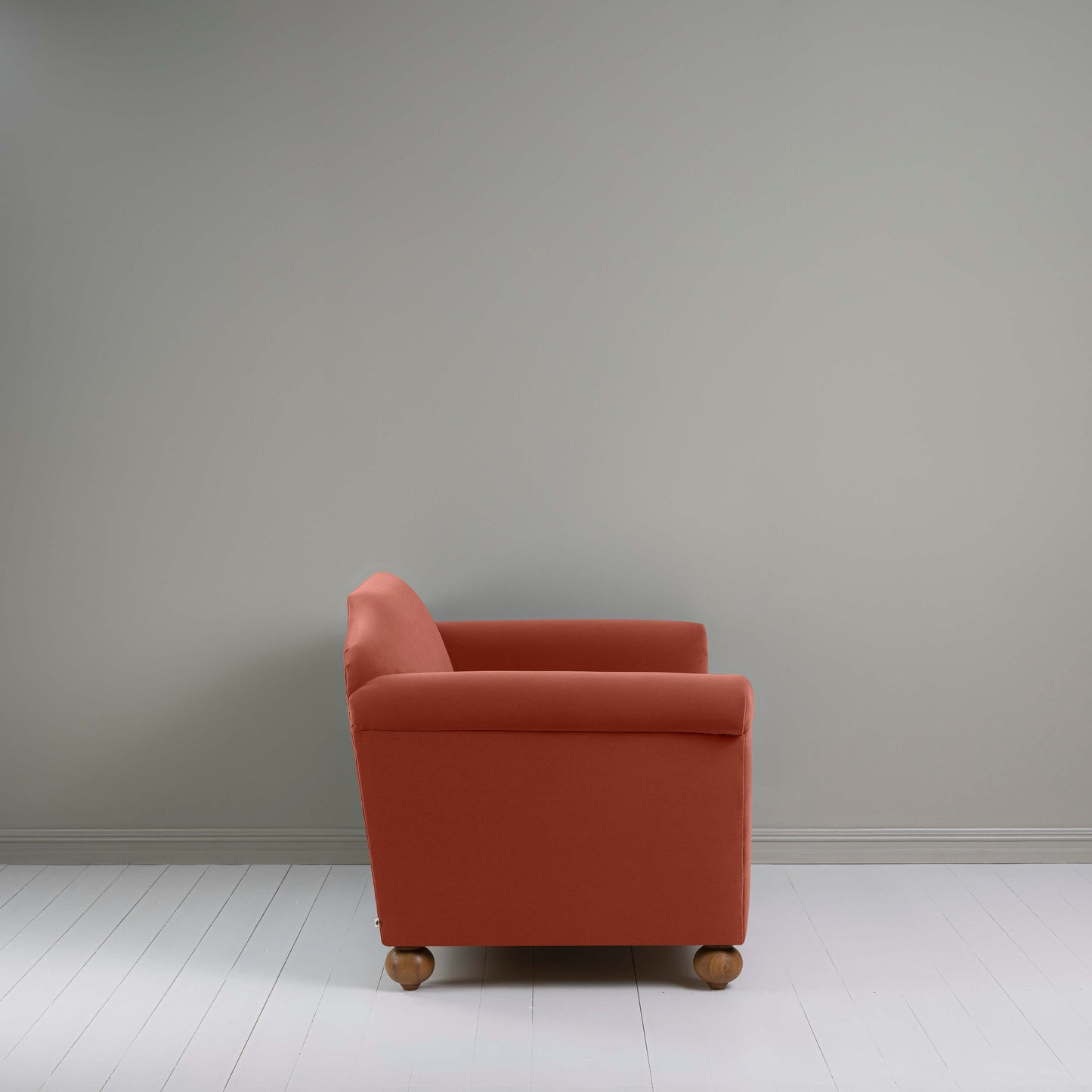 Dolittle Love Seat in Intelligent Velvet Sienna, Side View - Nicola Harding