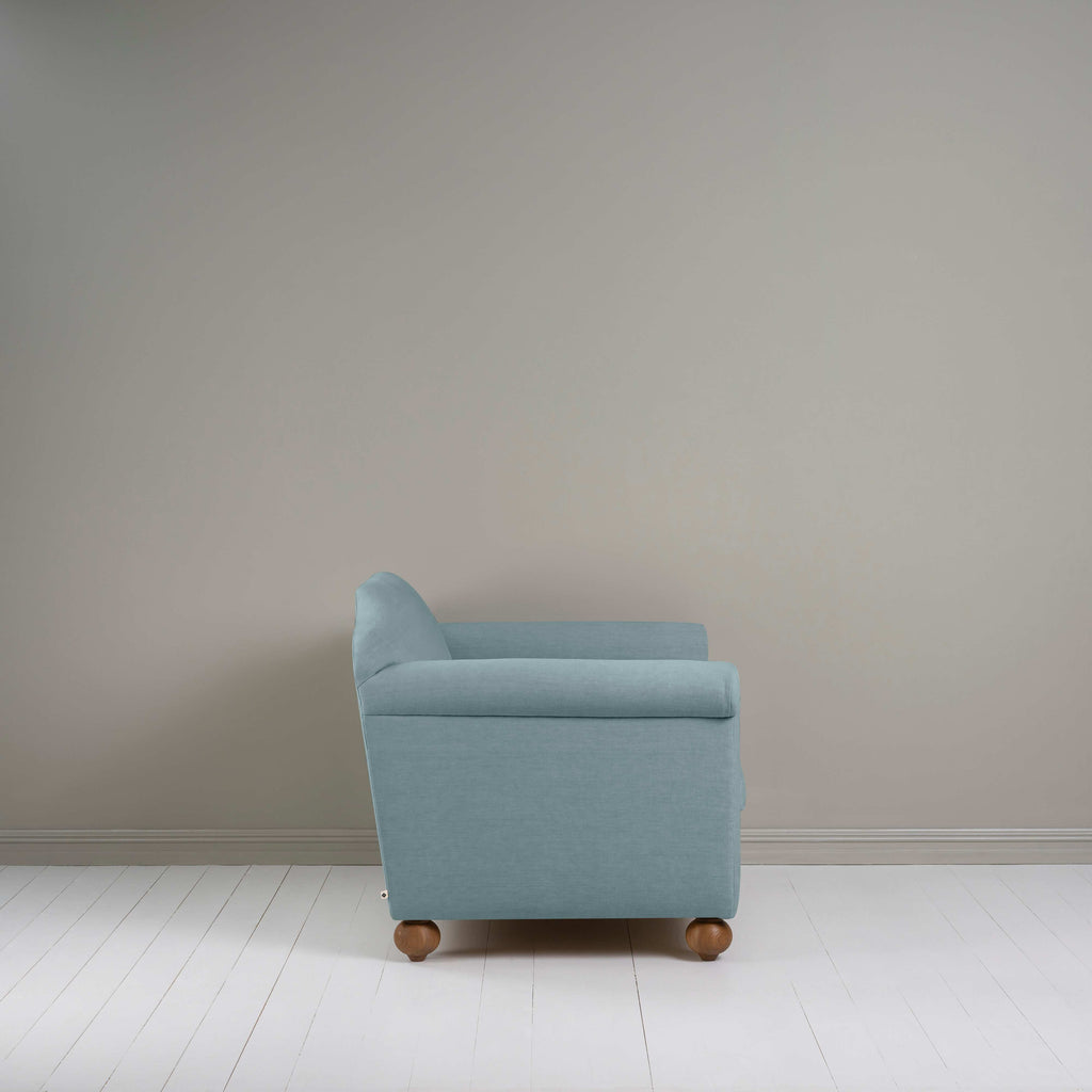 Dolittle Love Seat in Laidback Linen Cerulean, Side View - Nicola Harding
