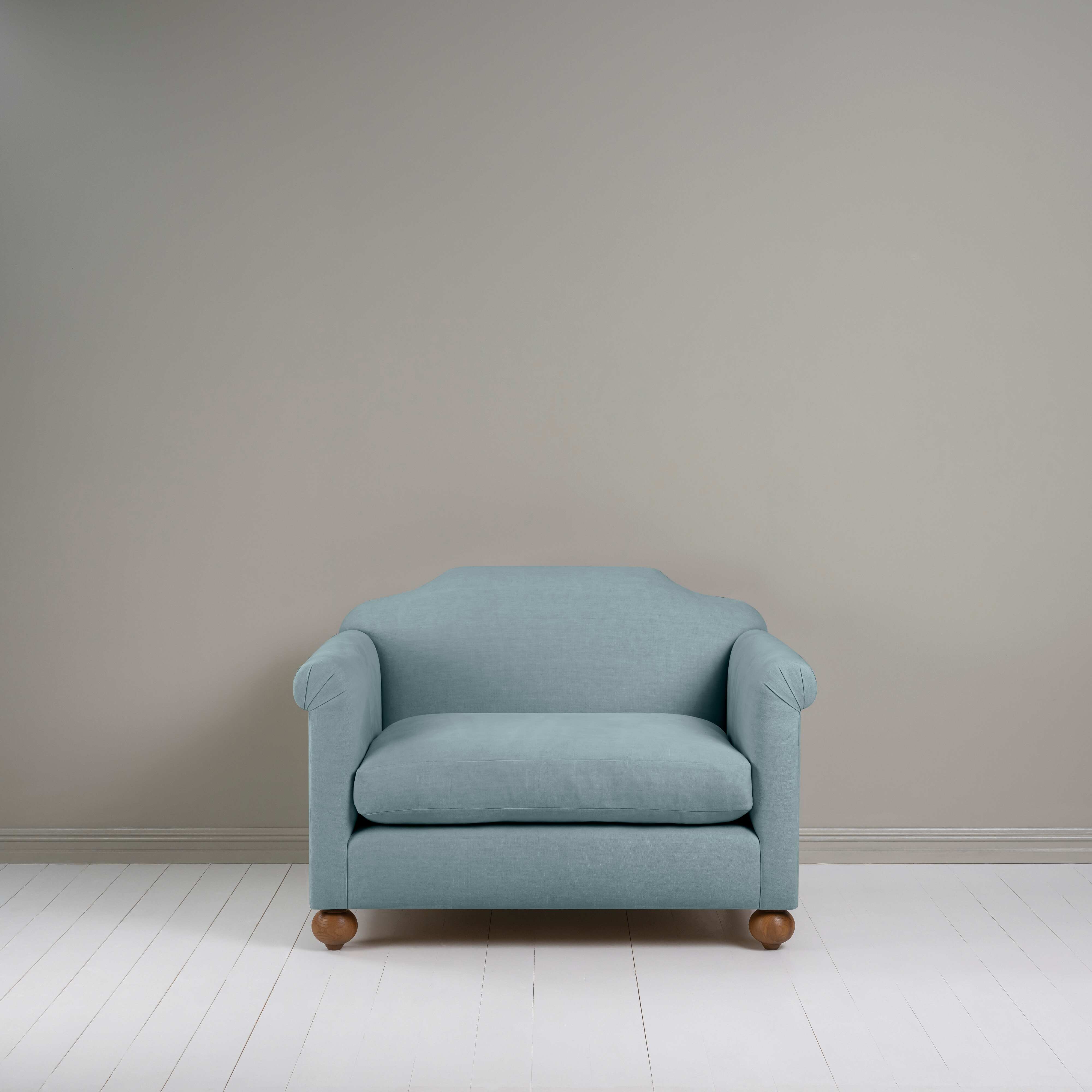 Dolittle Love Seat in Laidback Linen Cerulean, Front View - Nicola Harding