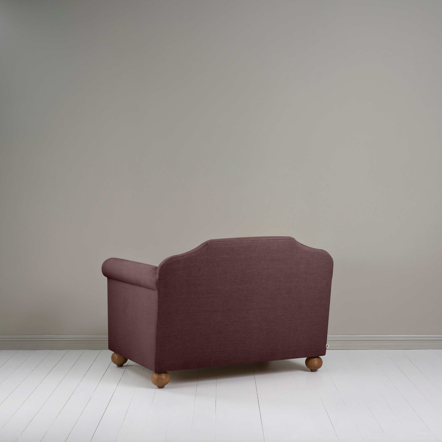 Dolittle Love Seat in Laidback Linen Damson, Back View - Nicola Harding