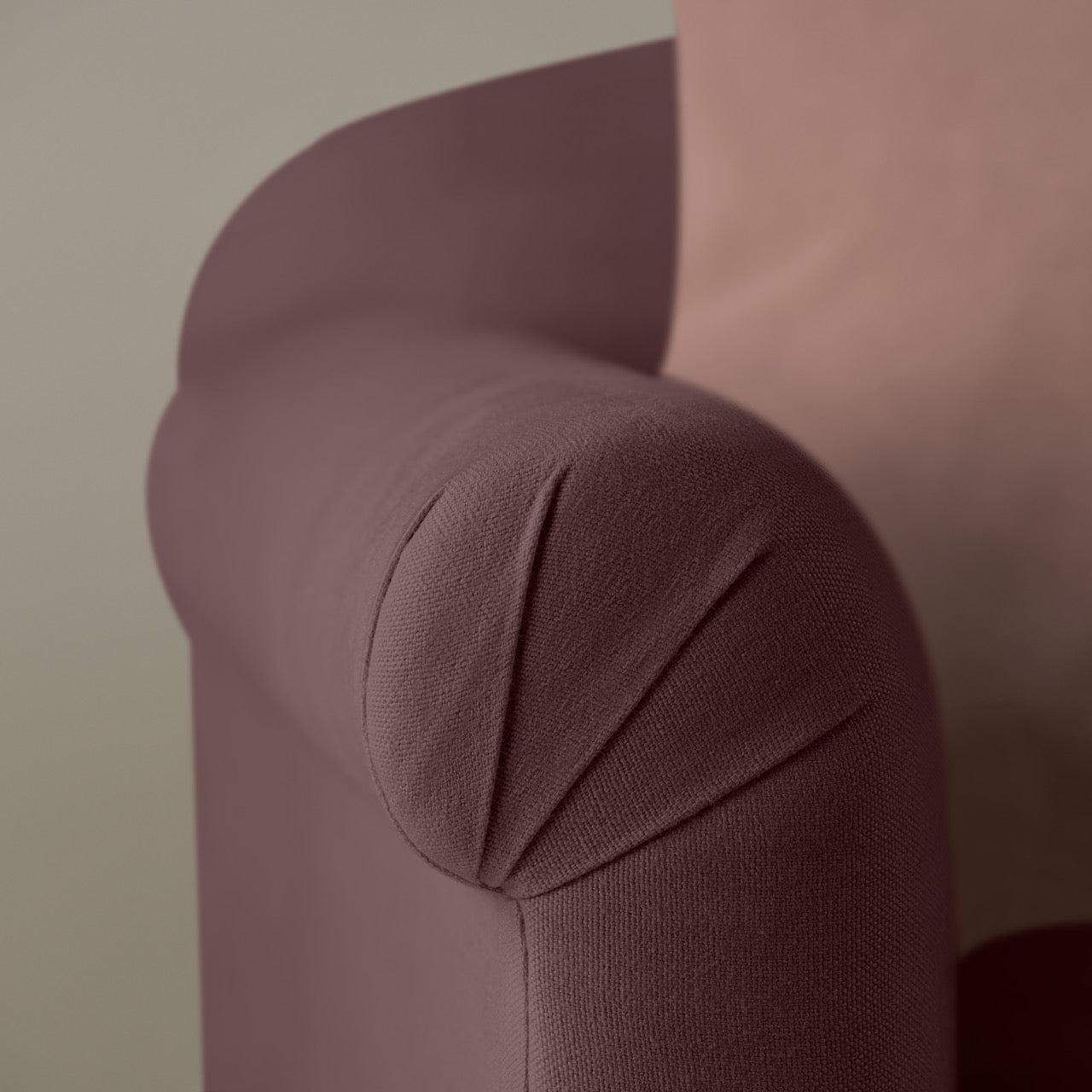 Dolittle Love Seat in Laidback Linen Damson, Arm Design Closeup - Nicola Harding