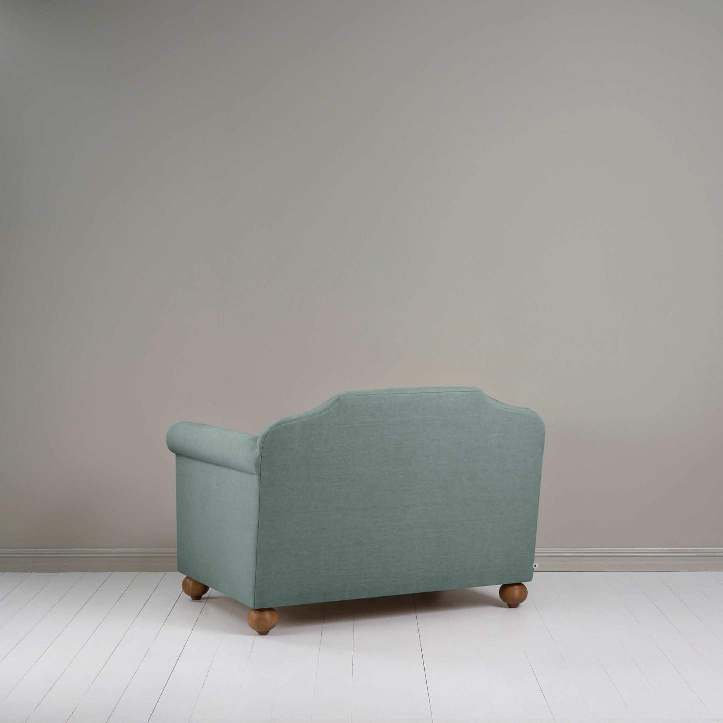 Dolittle Love Seat in Laidback Linen Mineral, Back View - Nicola Harding