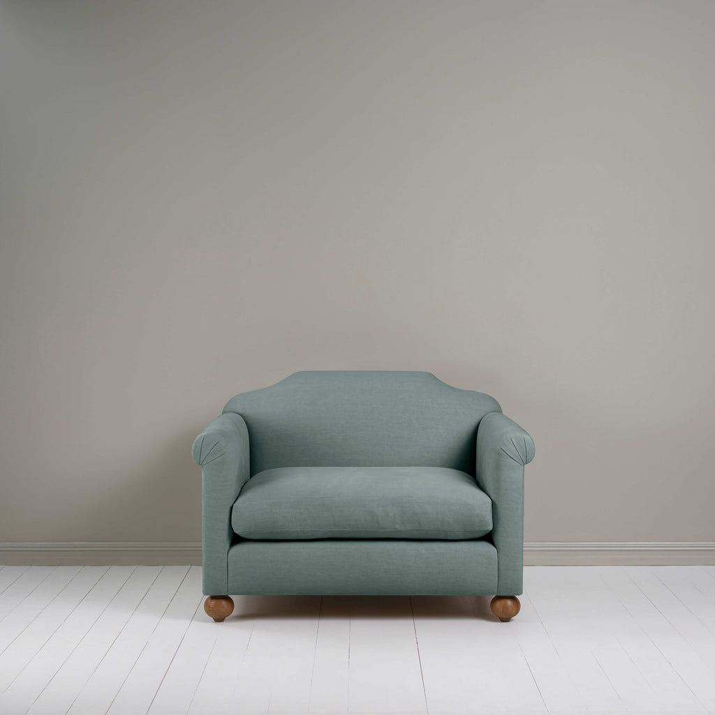Dolittle Love Seat in Laidback Linen Mineral, Front View - Nicola Harding