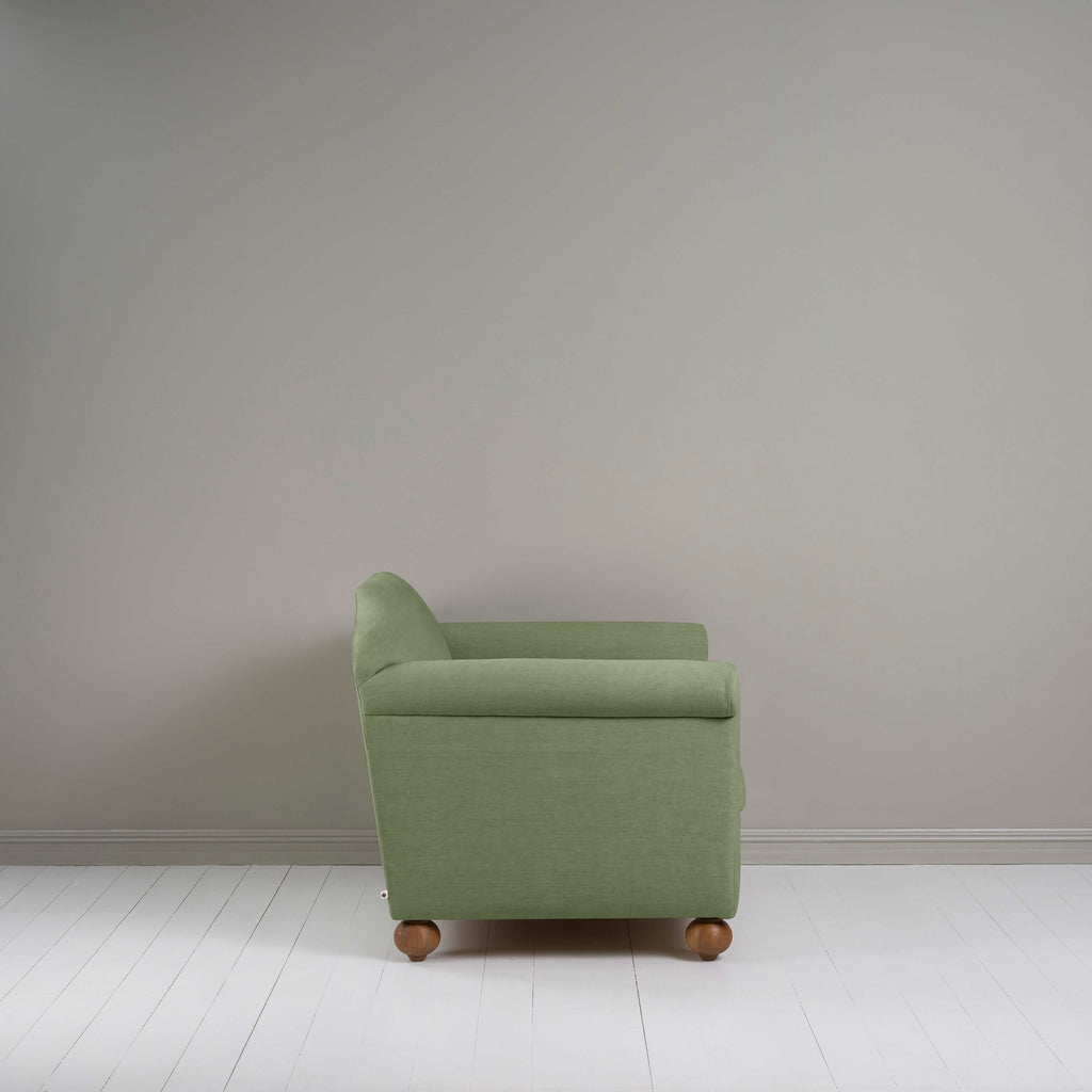 Dolittle Love Seat in Laidback Linen Moss, Side View - Nicola Harding