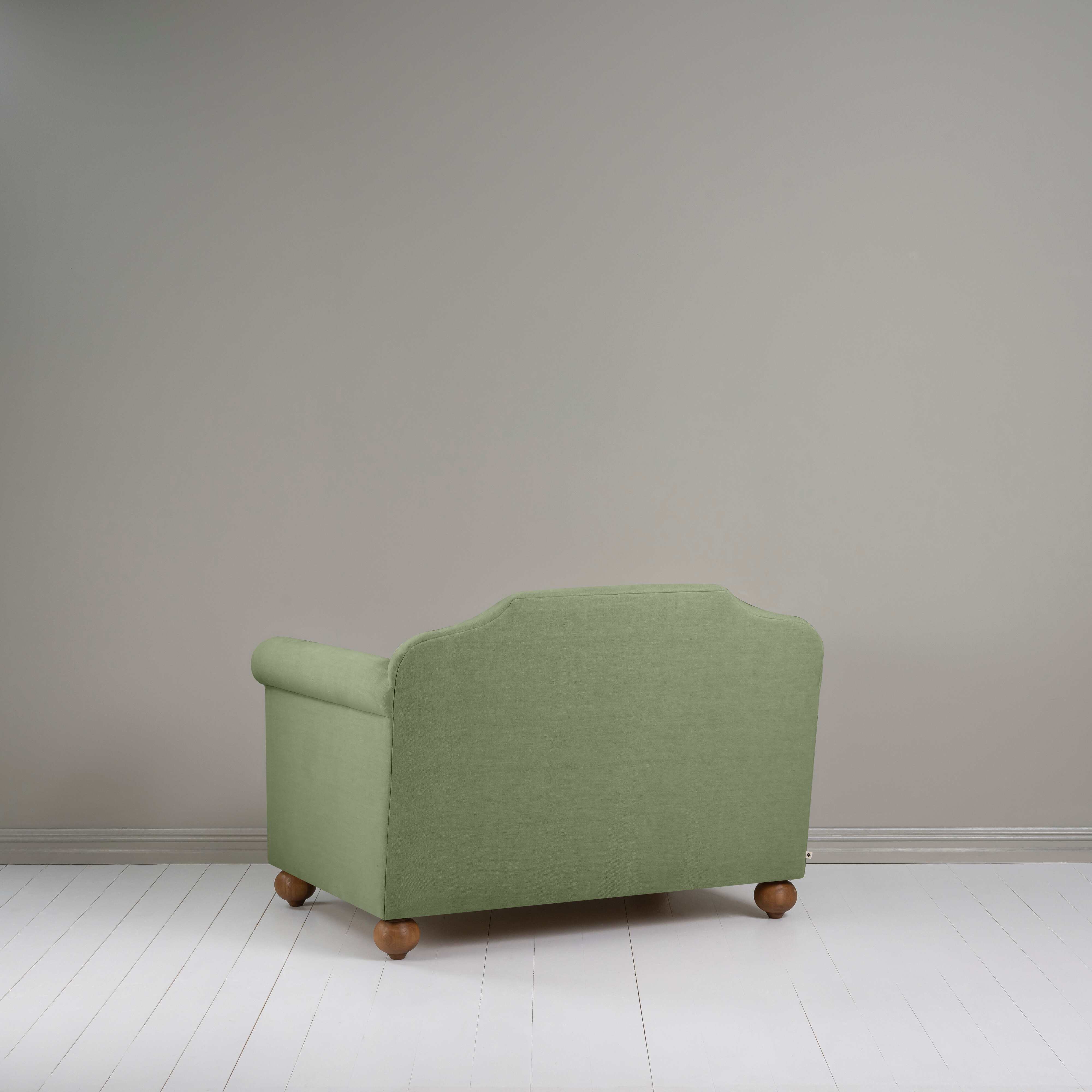Dolittle Love Seat in Laidback Linen Moss, Back View - Nicola Harding
