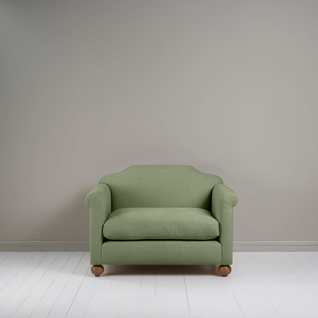 Dolittle Love Seat in Laidback Linen Moss, Front View - Nicola Harding