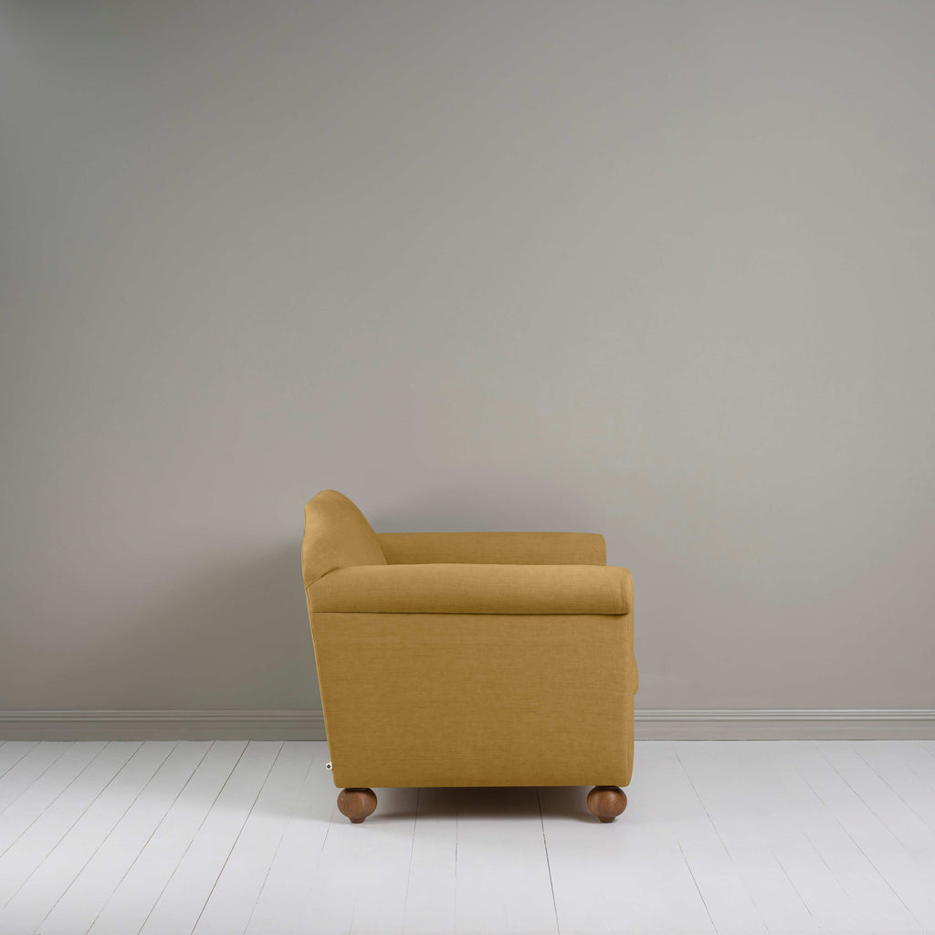 Dolittle Love Seat in Laidback Linen Ochre, Side View - Nicola Harding