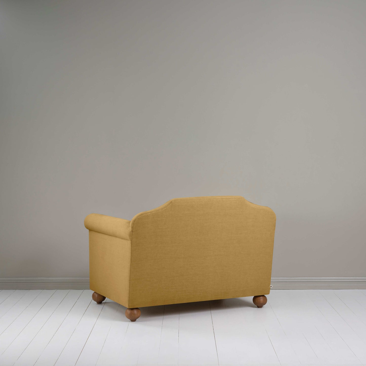 Dolittle Love Seat in Laidback Linen Ochre, Back View - Nicola Harding