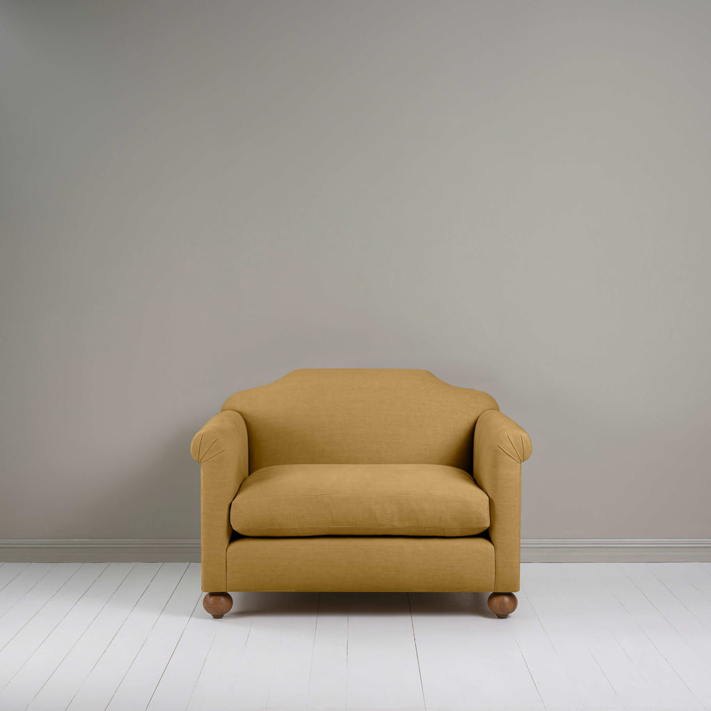Dolittle Love Seat in Laidback Linen Ochre, Front View - Nicola Harding