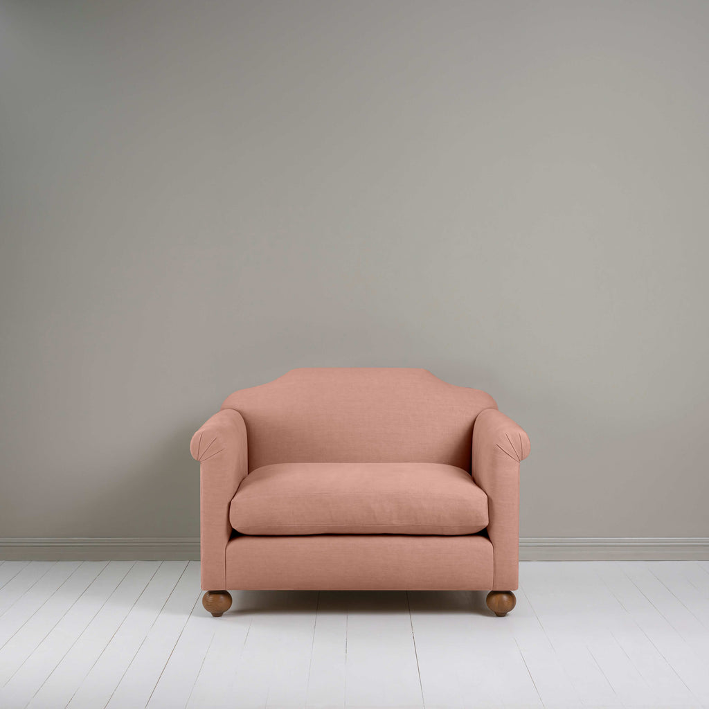 Dolittle Love Seat in Laidback Linen Roseberry, Front View - Nicola Harding