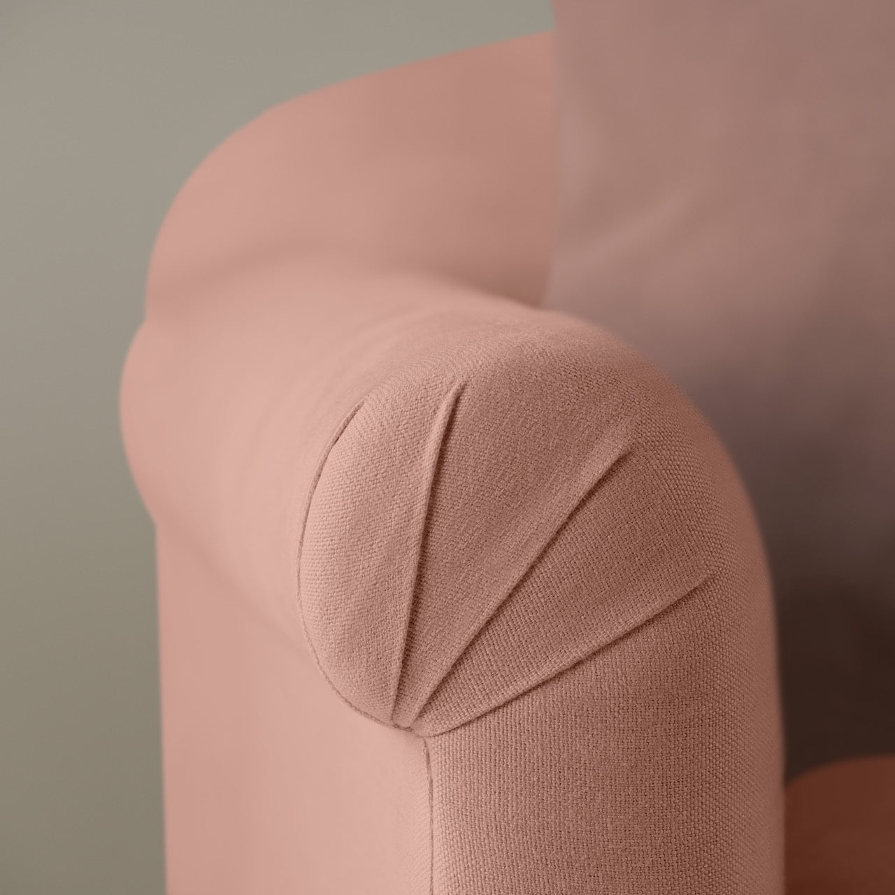 Dolittle Love Seat in Laidback Linen Roseberry, Arm Design Closeup - Nicola Harding