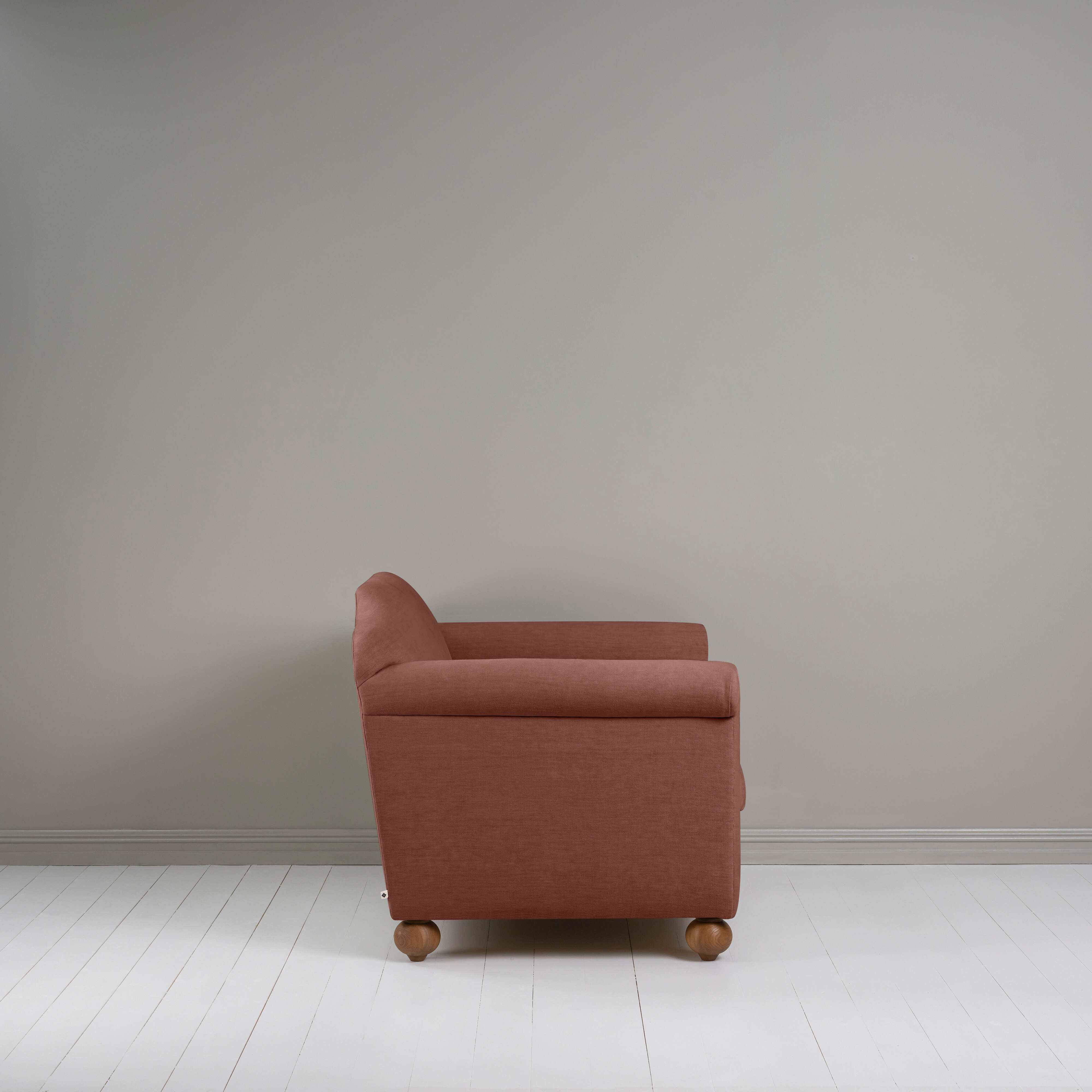 Dolittle Love Seat in Laidback Linen Sweet Briar, Side View - Nicola Harding
