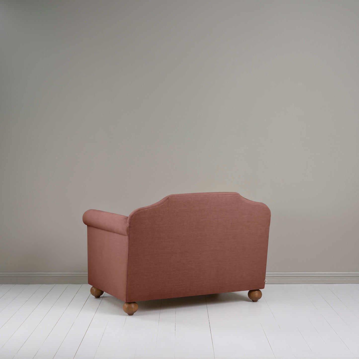 Dolittle Love Seat in Laidback Linen Sweet Briar, Back View - Nicola Harding
