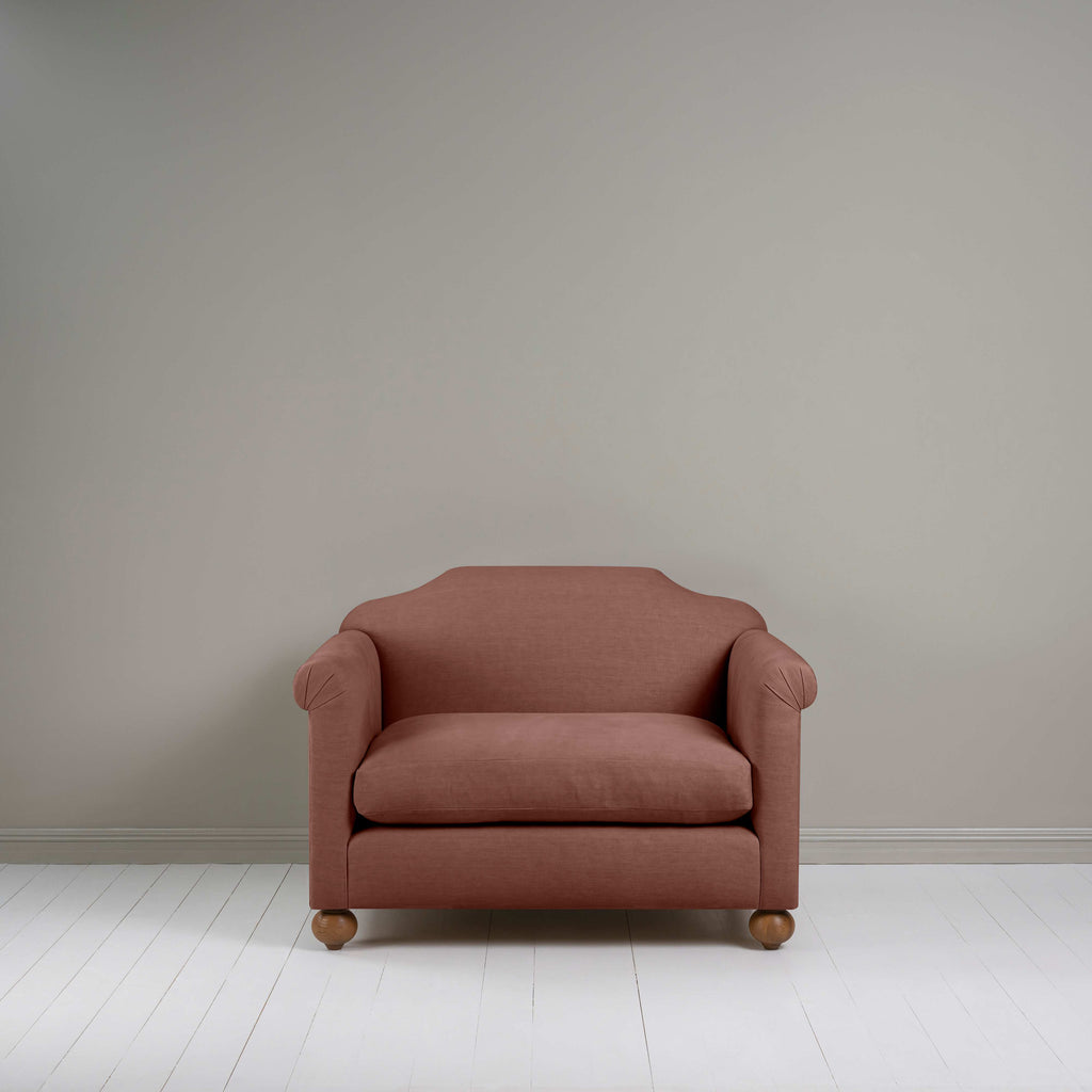 Dolittle Love Seat in Laidback Linen Sweet Briar, Front View - Nicola Harding
