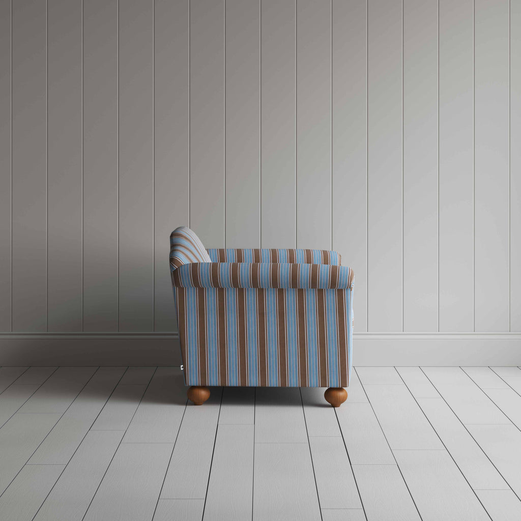 Dolittle Love Seat in Regatta Cotton, Blue, Side View - Nicola Harding