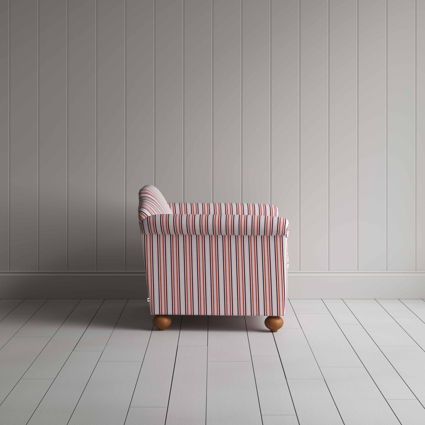 Dolittle Love Seat in Slow Lane Cotton Linen, Berry, Side View - Nicola Harding