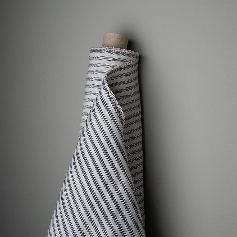 Ticking Cotton Aqua Brown, Fabric Roll - Nicola Harding & Co.