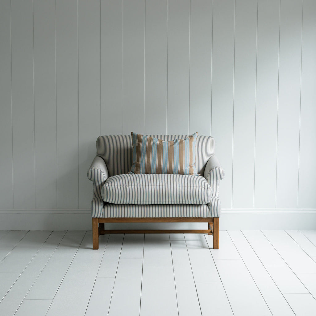 Front Row Dining Bench in Ticking Cotton Aqua Brown, With Cushions - By NiX