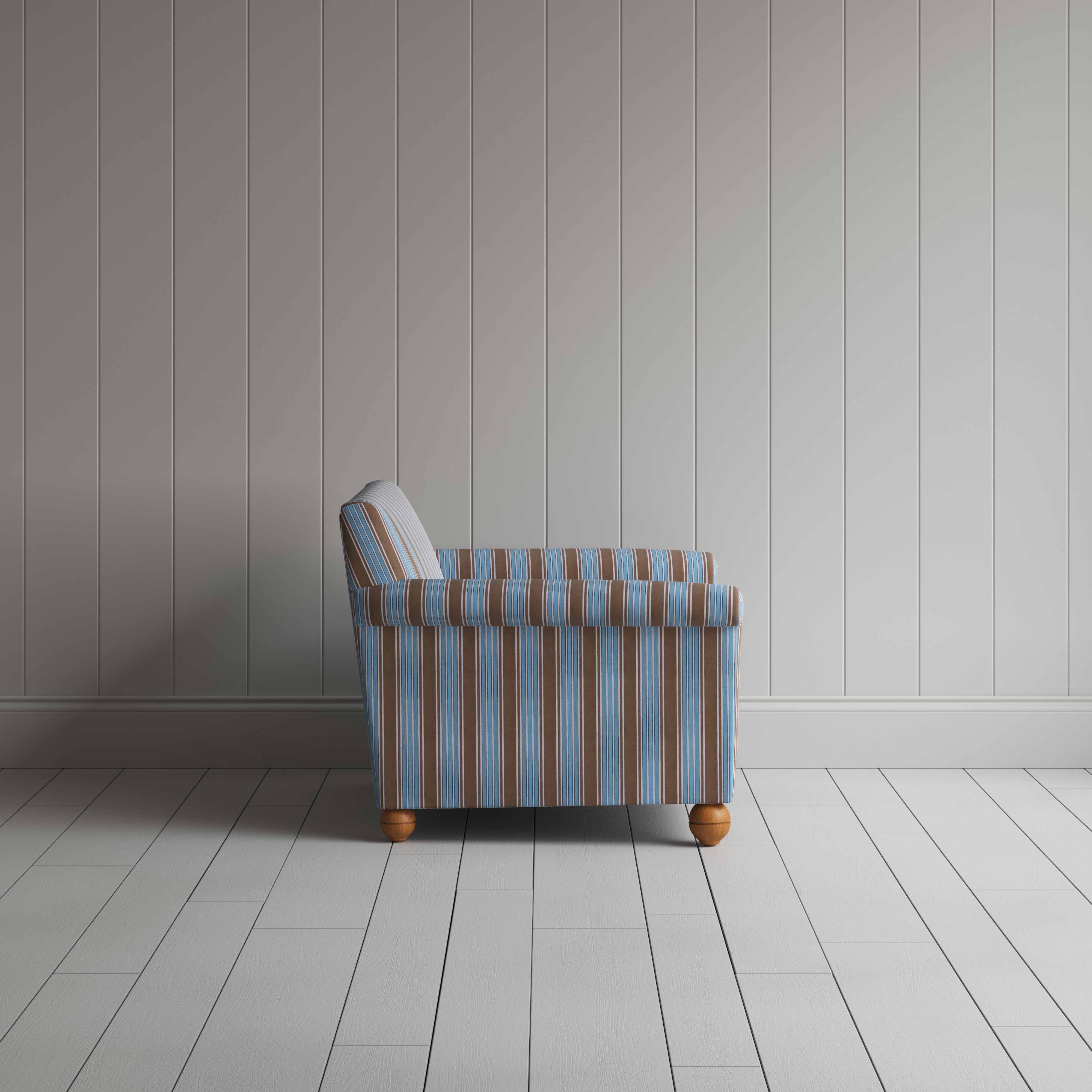Idler Love Seat in Regatta Cotton, Blue, Side View - Nicola Harding