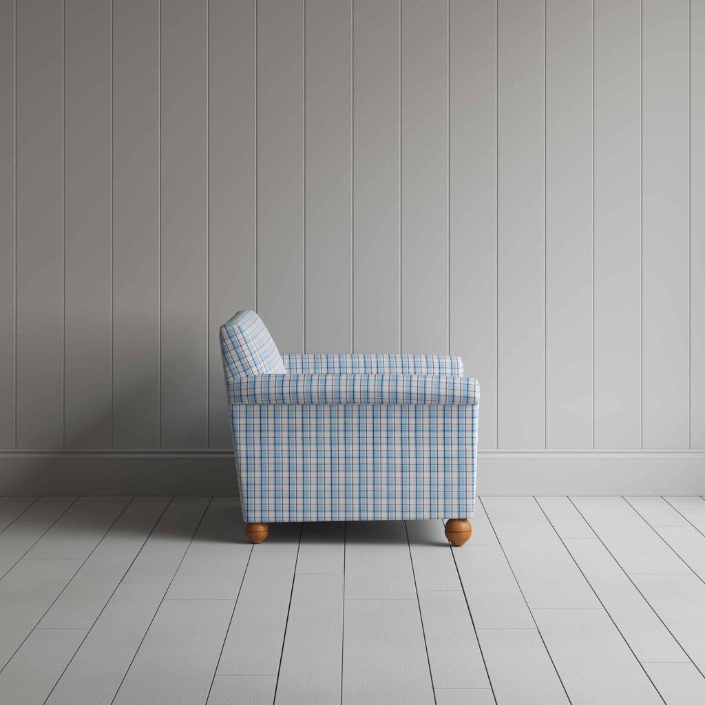 Idler Love Seat in Square Deal Cotton, Blue Brown - Nicola Harding